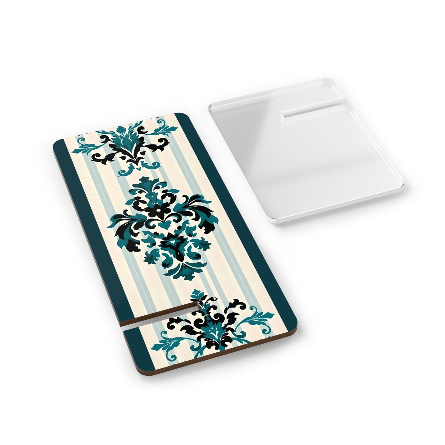 Elegant Floral Smartphone Display Stand - Teal Striped Damask - Decorative Mobile Holder