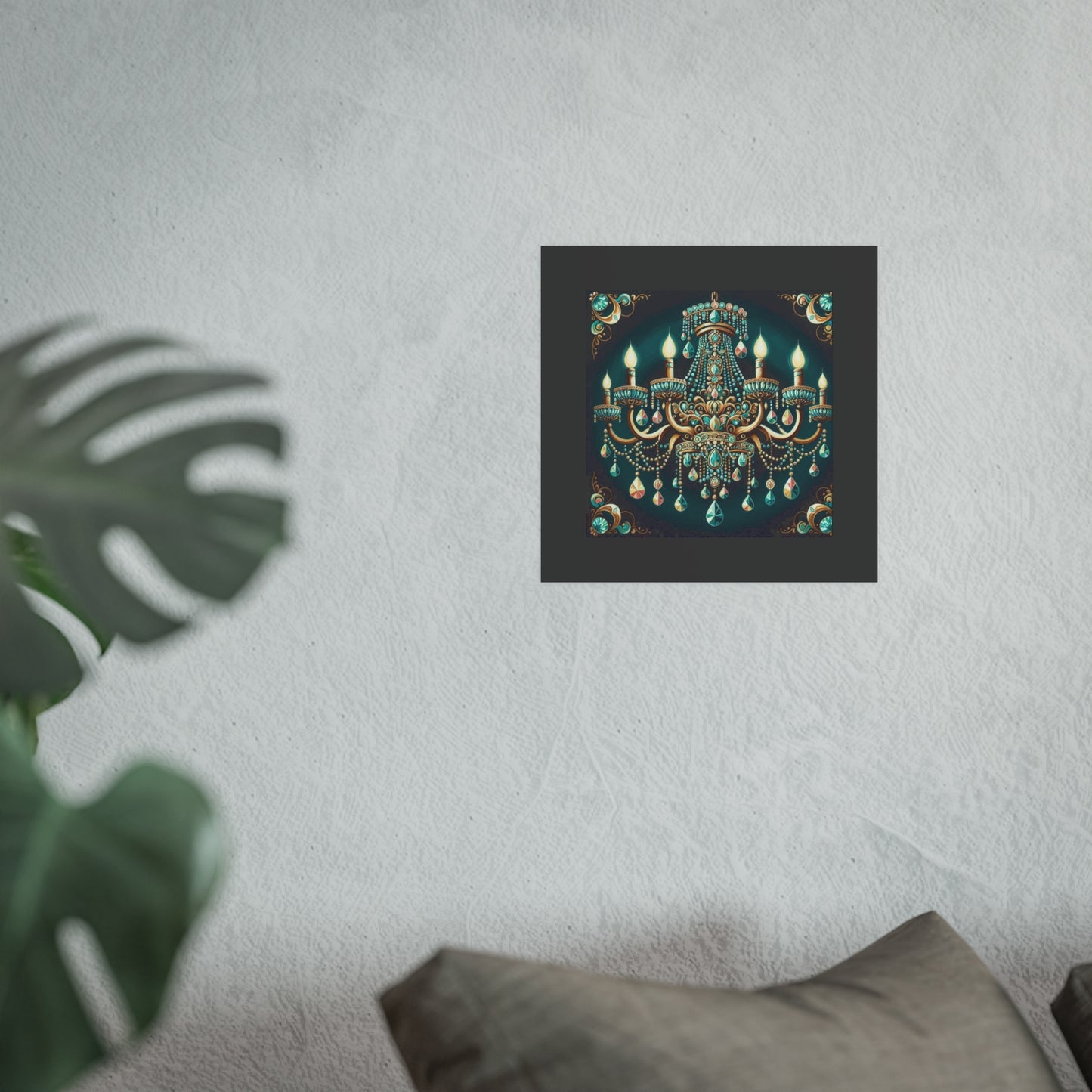 Elegant Chandelier Poster - Luxurious Wall Art for Home Décor - Teal Jeweled Chandelier