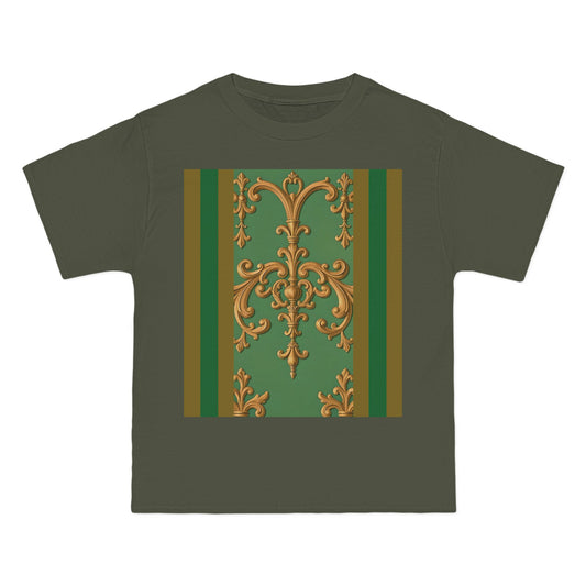 Vintage Floral Short-Sleeve T-Shirt, Casual Wear, Gift for Her, Stylish Summer Shirt - Olive Green Striped Rococo
