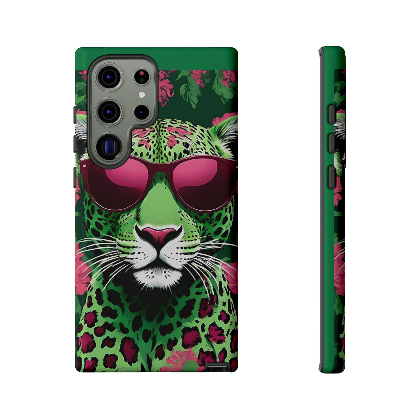 Phone Case - Lime Green & Burgundy Leopard In Sunglasses Design