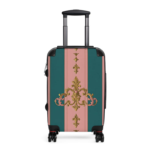 Chic Travel Suitcase, Elegant Luggage, Stylish Carry-On, Unique Glamour Bag, Trendy Vacation Case - Pink & Teal Striped Gold Baroque