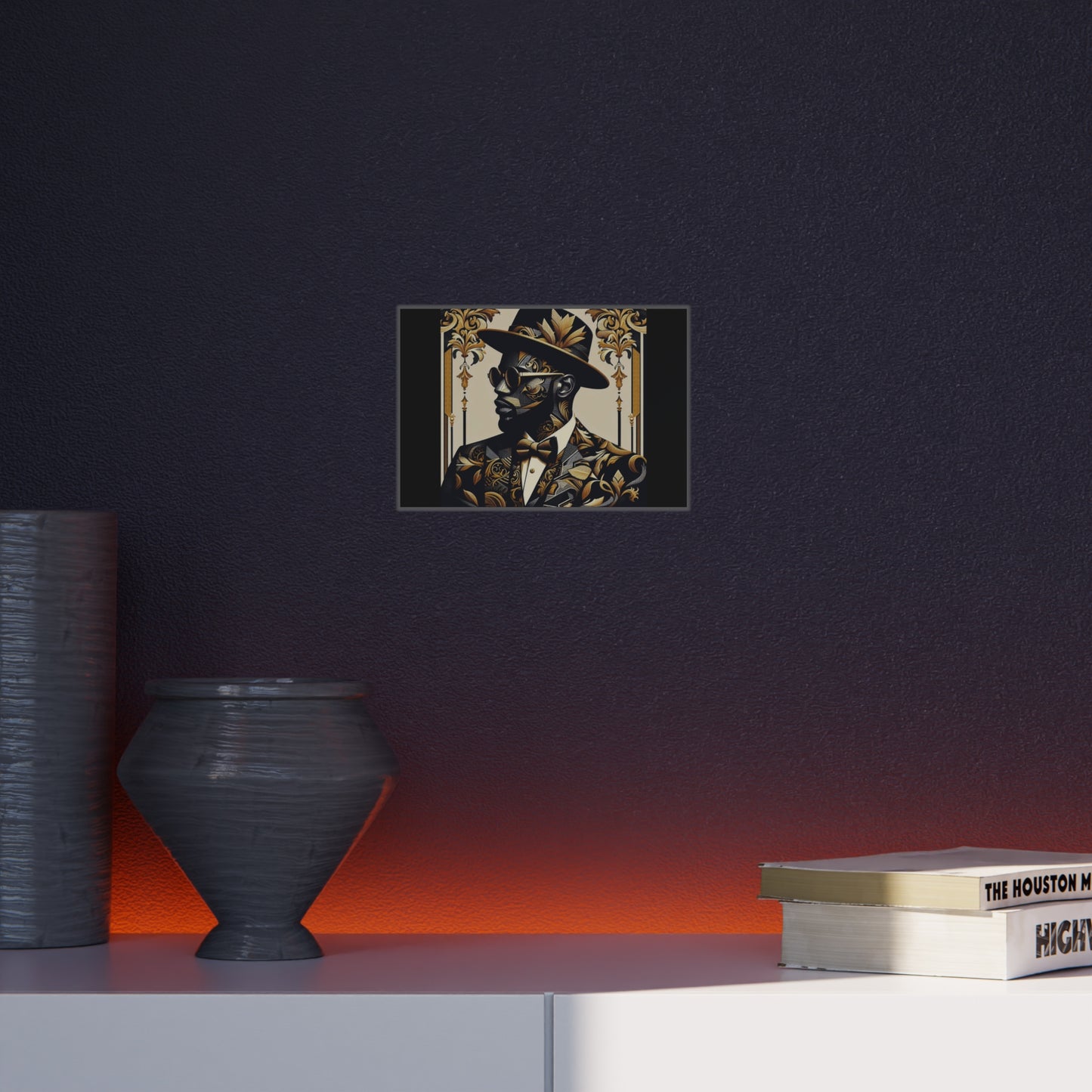 Stylish Foam Board Art, Elegant Wall Decor, Home Office Decoration, Modern Portraits, Unique Gifts for Art Lovers - Damask Man in Black & Gold