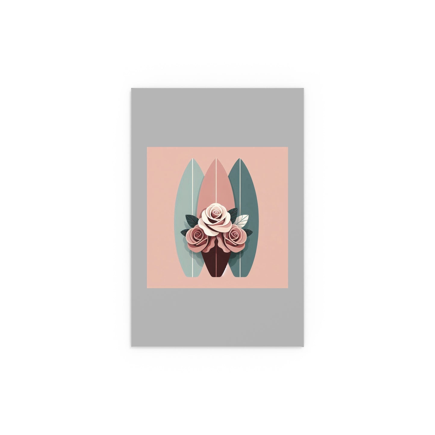 Elegant Floral Silk Poster - Indoor/Outdoor Wall Art for Home Decor - Burgundy, Matte Mauve & Teal Surfboard & Roses