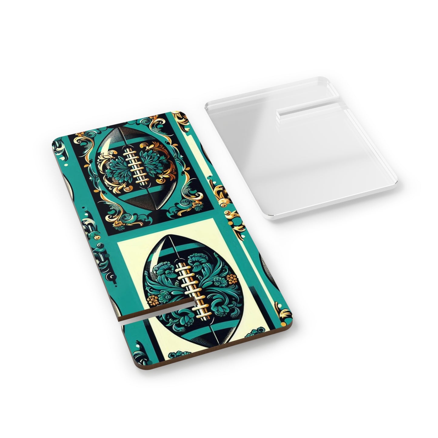 Copy of Elegant Floral Motif Smartphone Display Stand - Damask Teal, Gold & Black Football - Decorative Mobile Holder