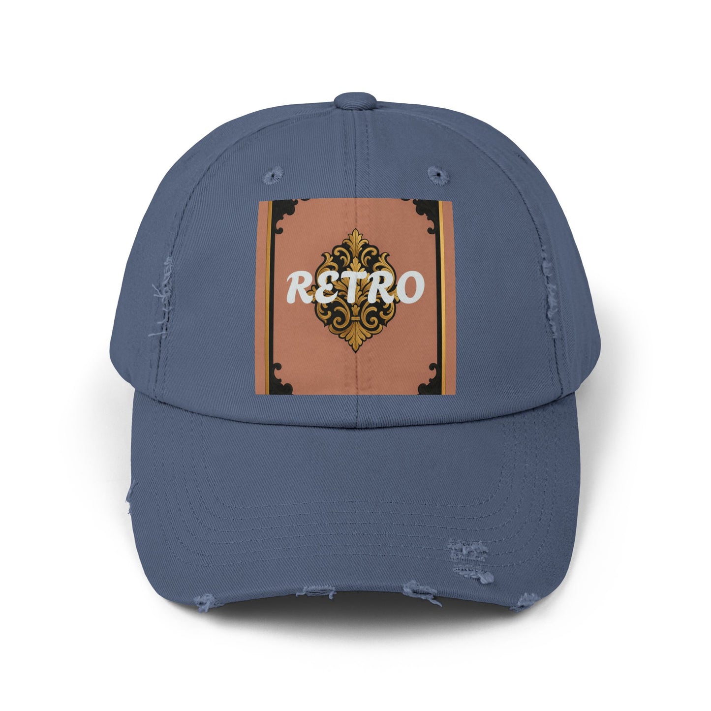 Retro Mauve & Black-Gold Baroque Distressed Cap — Vintage Ornamental Logo Dad Hat