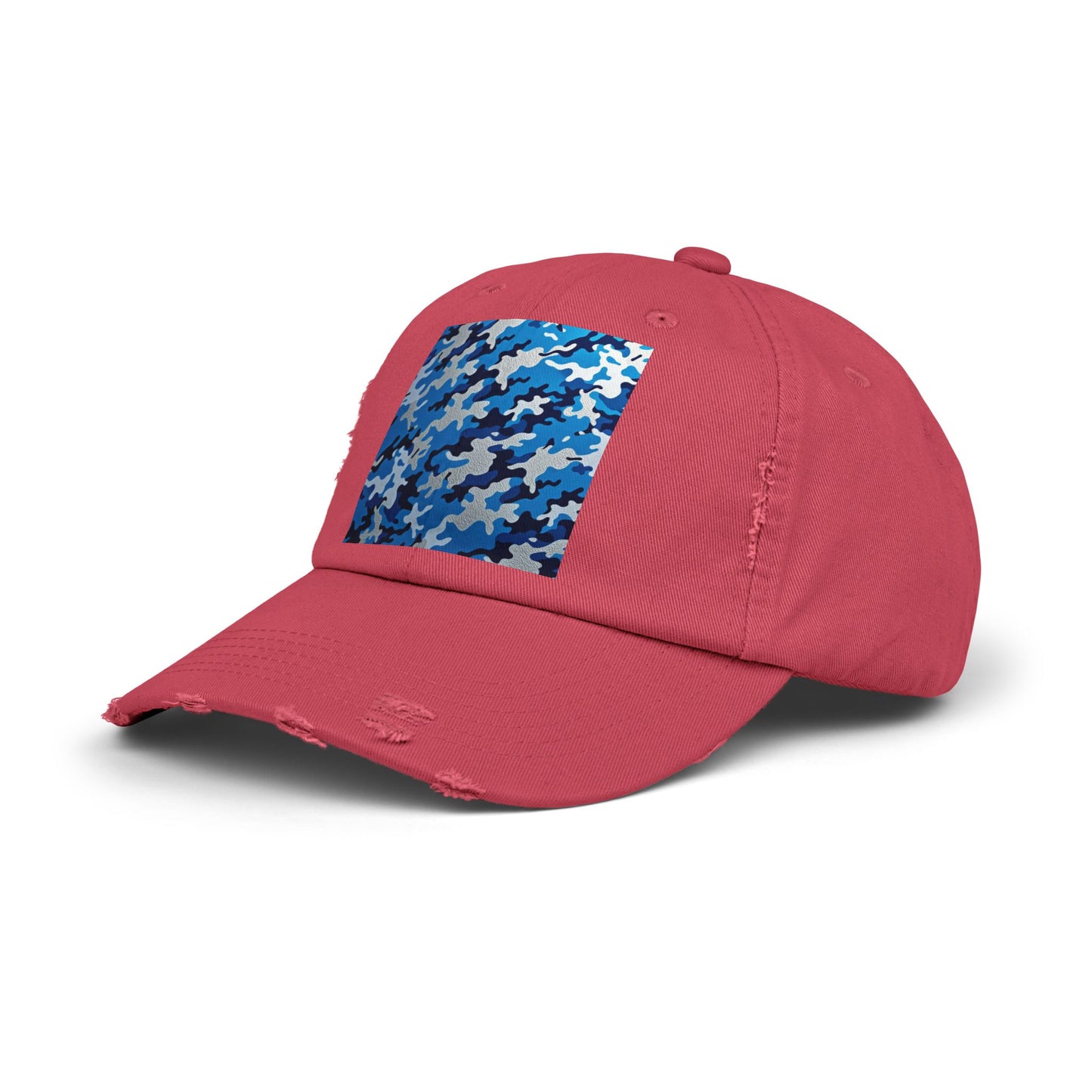Stylish Unisex Distressed Cap, Casual Summer Hat, Trendy Gift for Him/Her, Comfortable Everyday Accessory - Blue Camo