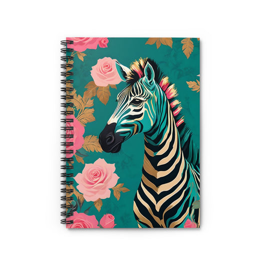 Elegant Vintage Spiral Notebook - Ruled Line with Teal & Gold Zebra & Roses