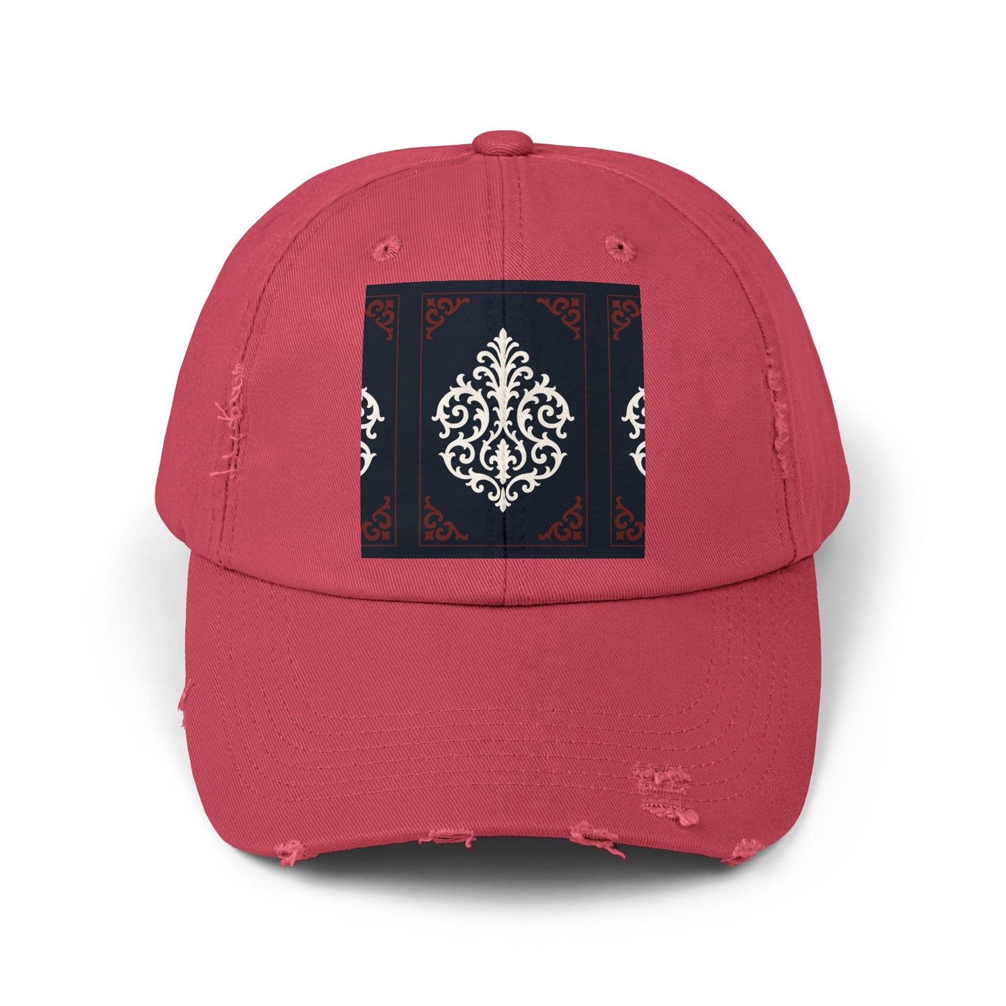 Dusk Blue & Maroon-White Baroque Distressed Cap with Ornamental Medallion Patch