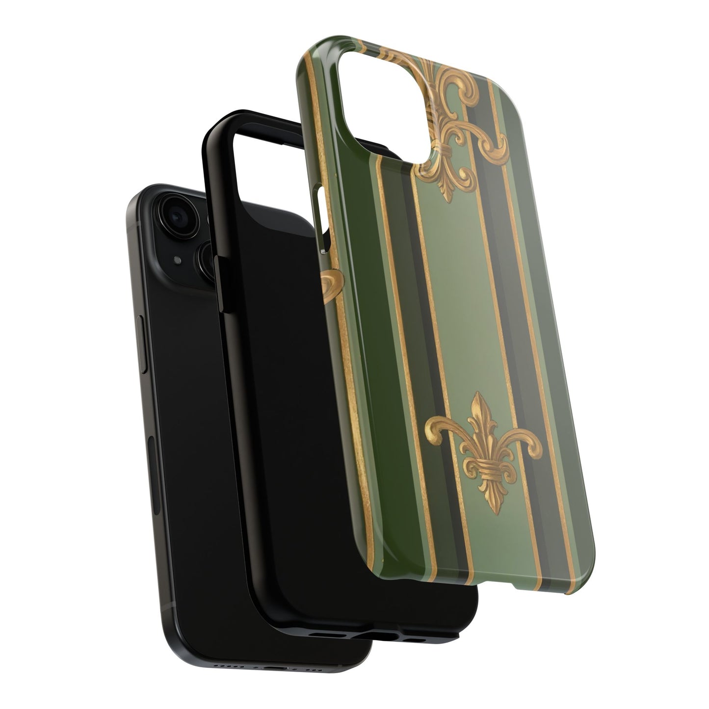 Elegant Tough Phone Cases - Baroque Design, Durable Cell Phone Covers, Unique Gifts for Her, Holiday Gifts - Green Striped Gold Baroque