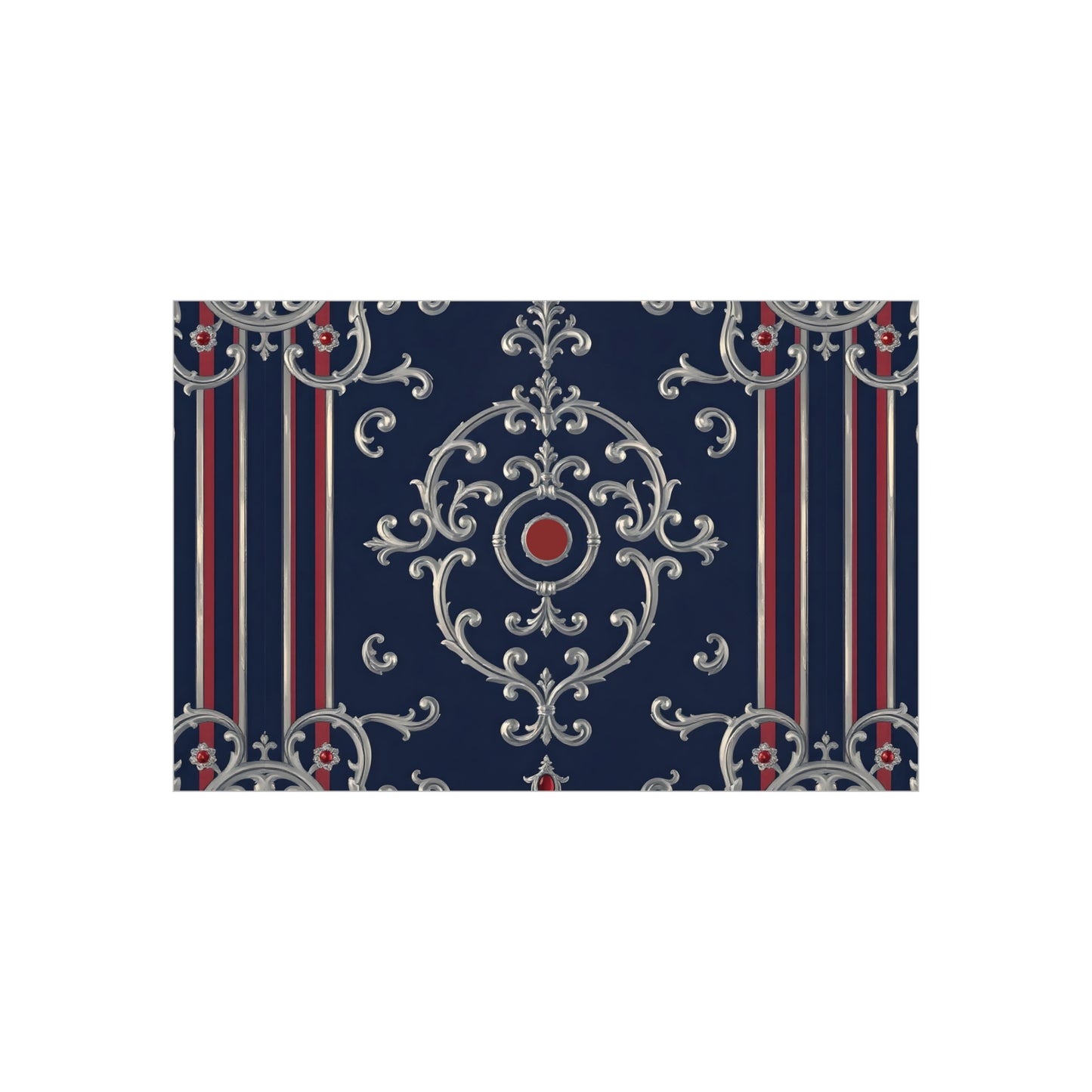 Elegant Foam Board Decor, Nautical Wall Art, Framed Print Alternative, Home Office Wall Accent, Gift for Him/Her - Blue & Red Striped Silver Baroque