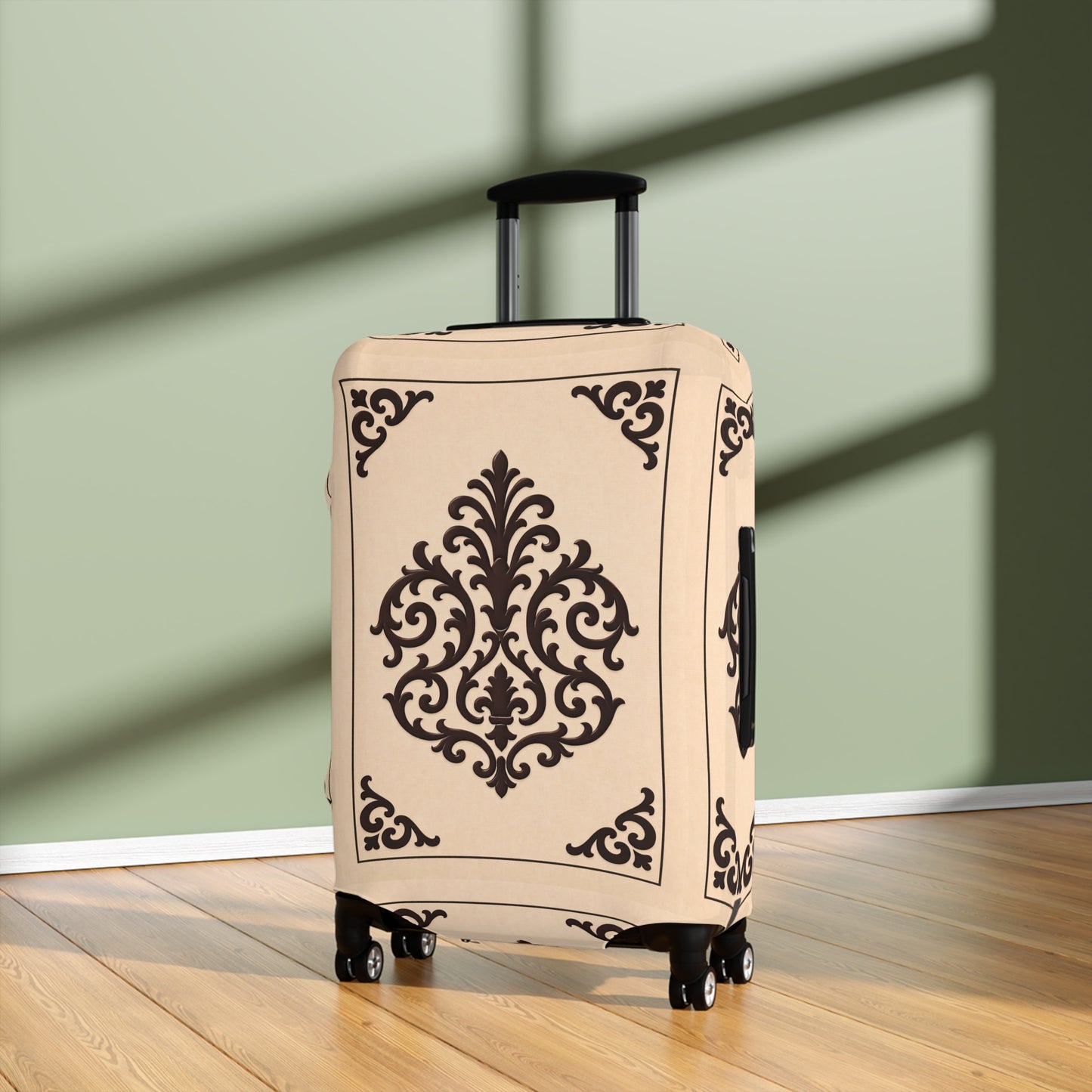 Almond-Beige & Brown Baroque Luggage Cover — Beige Vintage Travel Protector