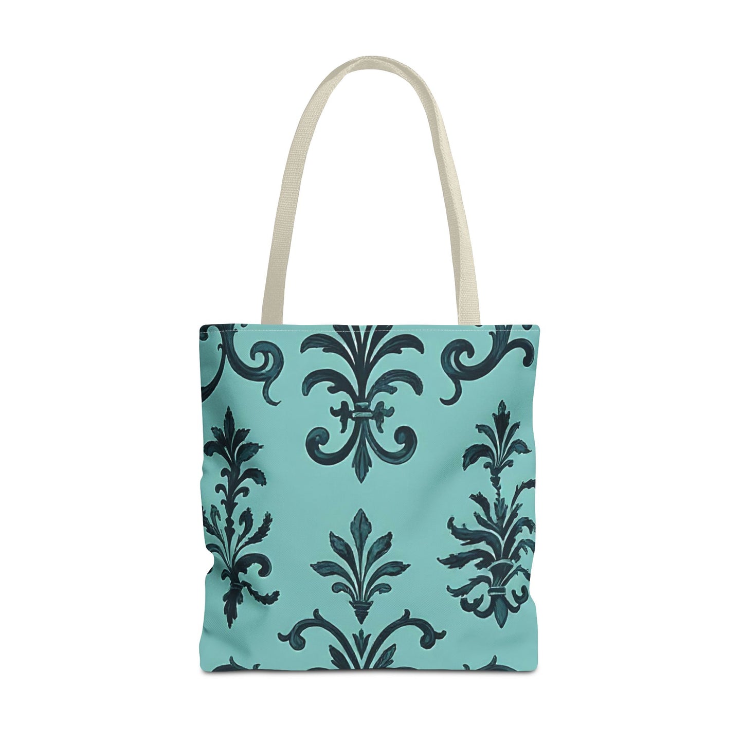 Chic Floral Tote Bag – Stylish Canvas Shopper, Gift for Her, Birthday Present, Everyday Use, Eco-Friendly, Floral Print - Teal Striped Rococo