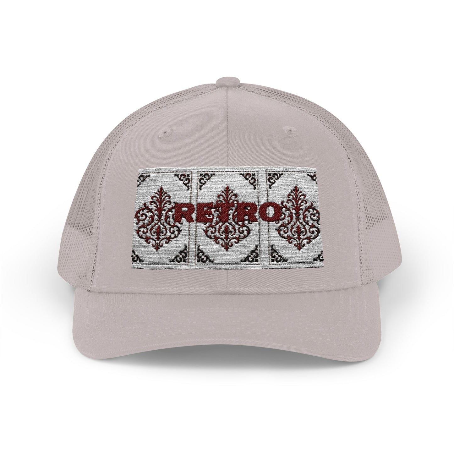 Retro Baroque Trucker Cap — Almond Beige & Brown Snapback