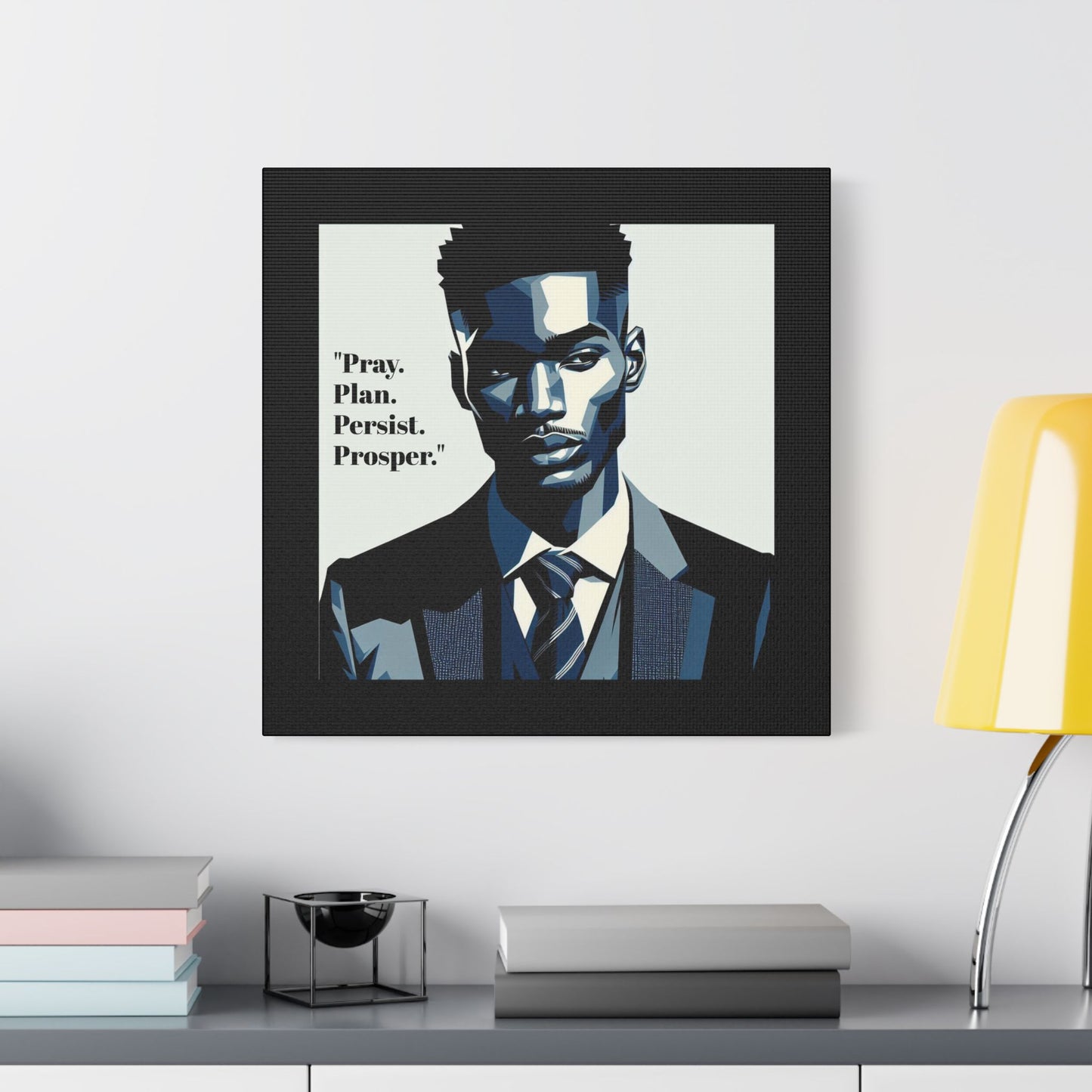 Afro Art Print Canvas, Wall Decor, Satin Stretched Canvas, African American Art, Office Decor, Home Decor - "Pray. Plan. Persist. Prosper."