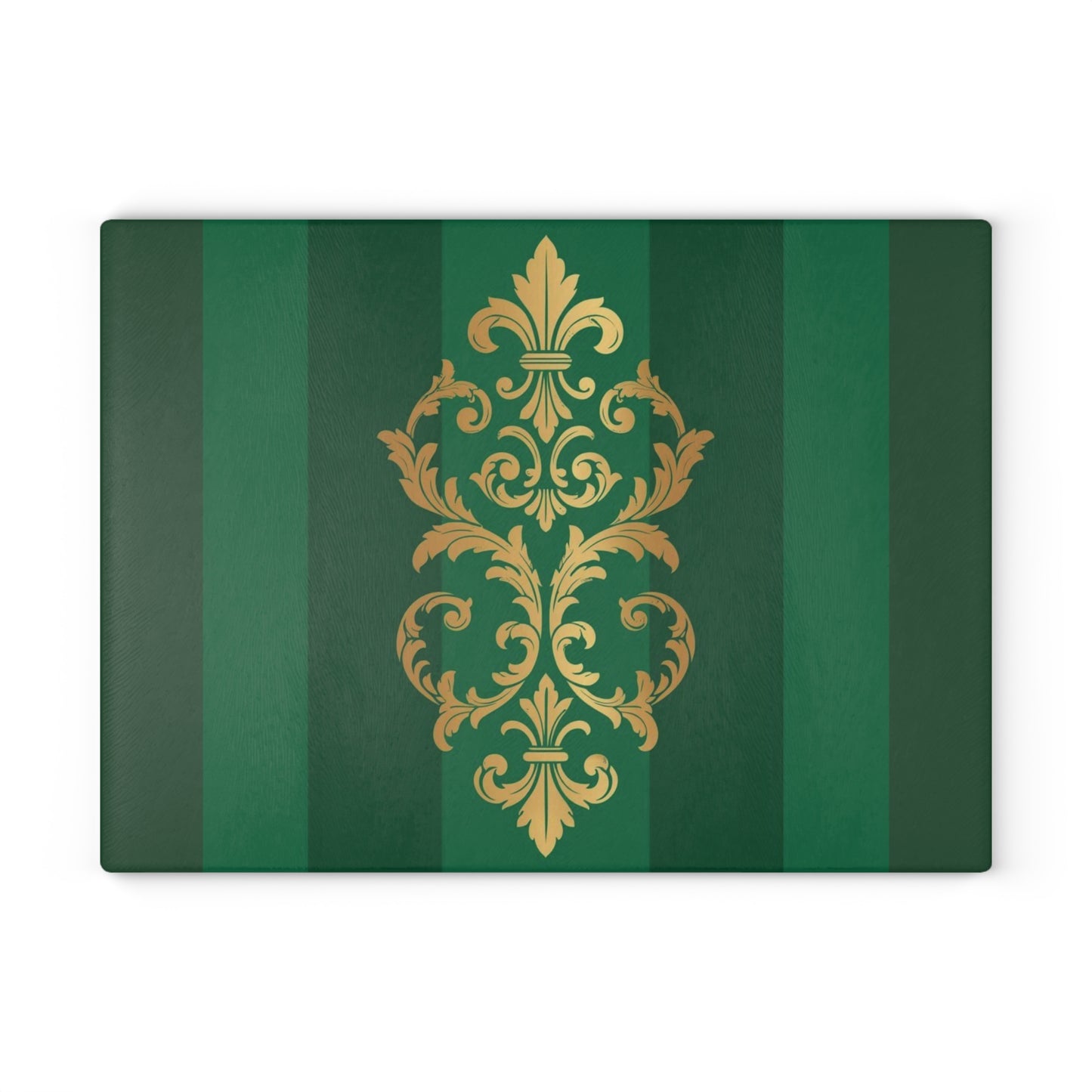 Green Glass Striped Baroque Cutting Board — Green Striped with Gold Baroque Accent