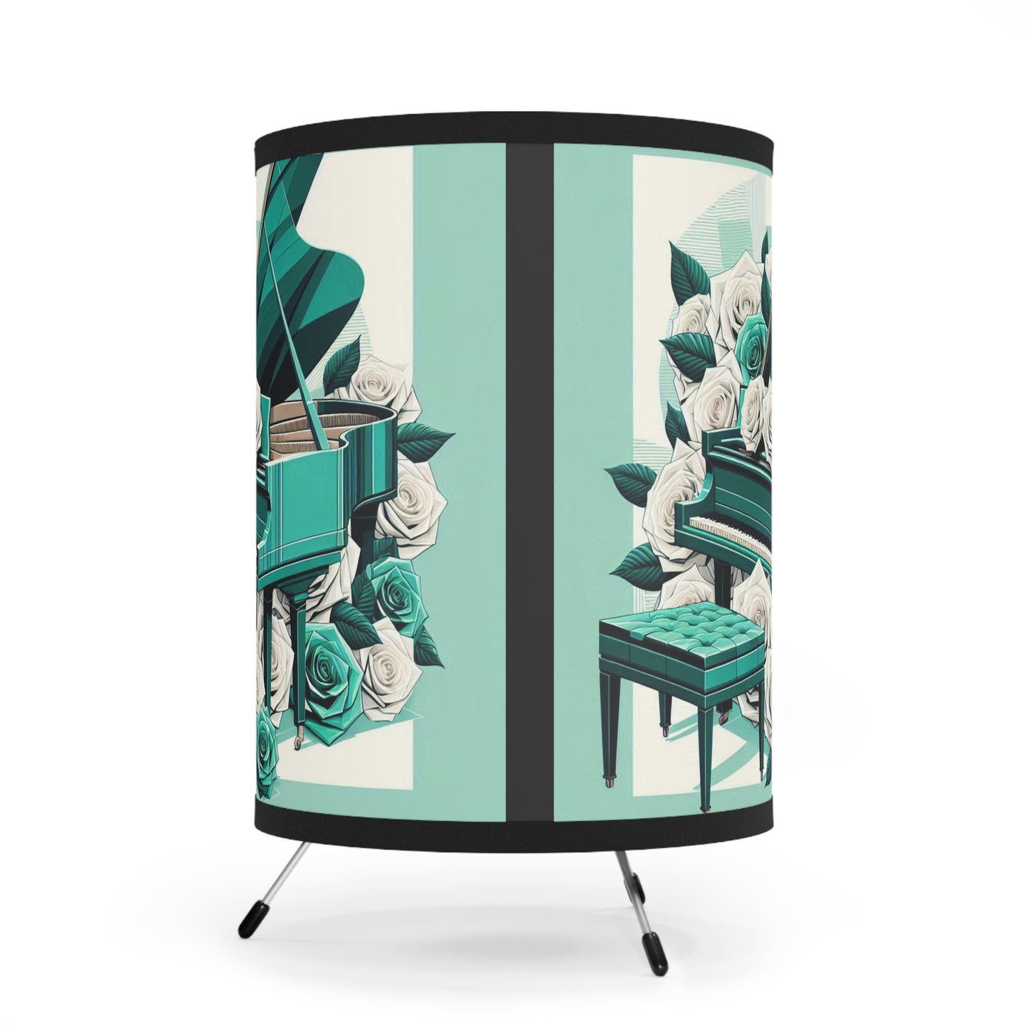 Elegant Piano Rose Tripod Lamp - High-Res Printed Shade - Aqua