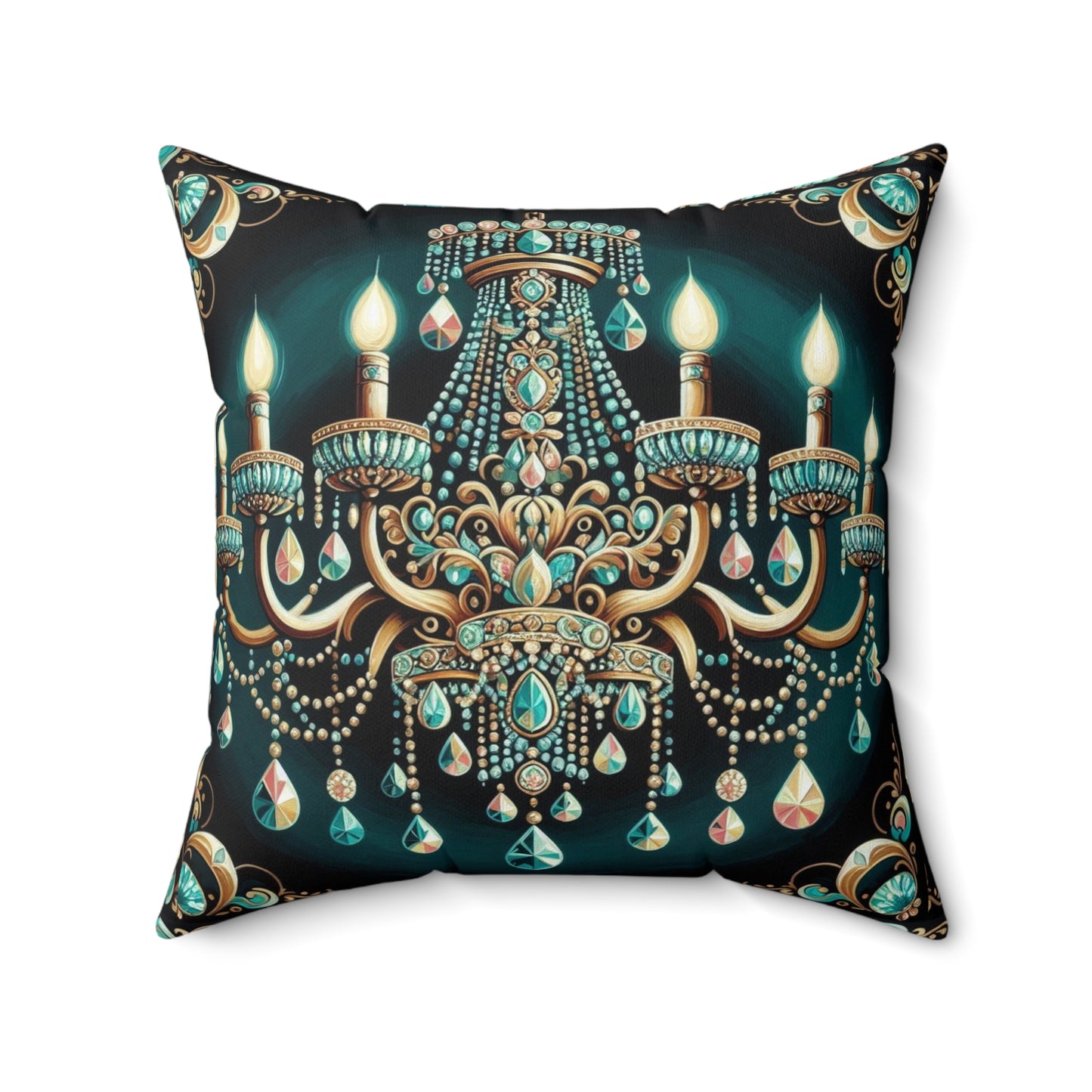 Elegant Chandelier Decorative Pillow - Luxurious Home Accent for Modern Décor - Teal Jeweled Chandelier