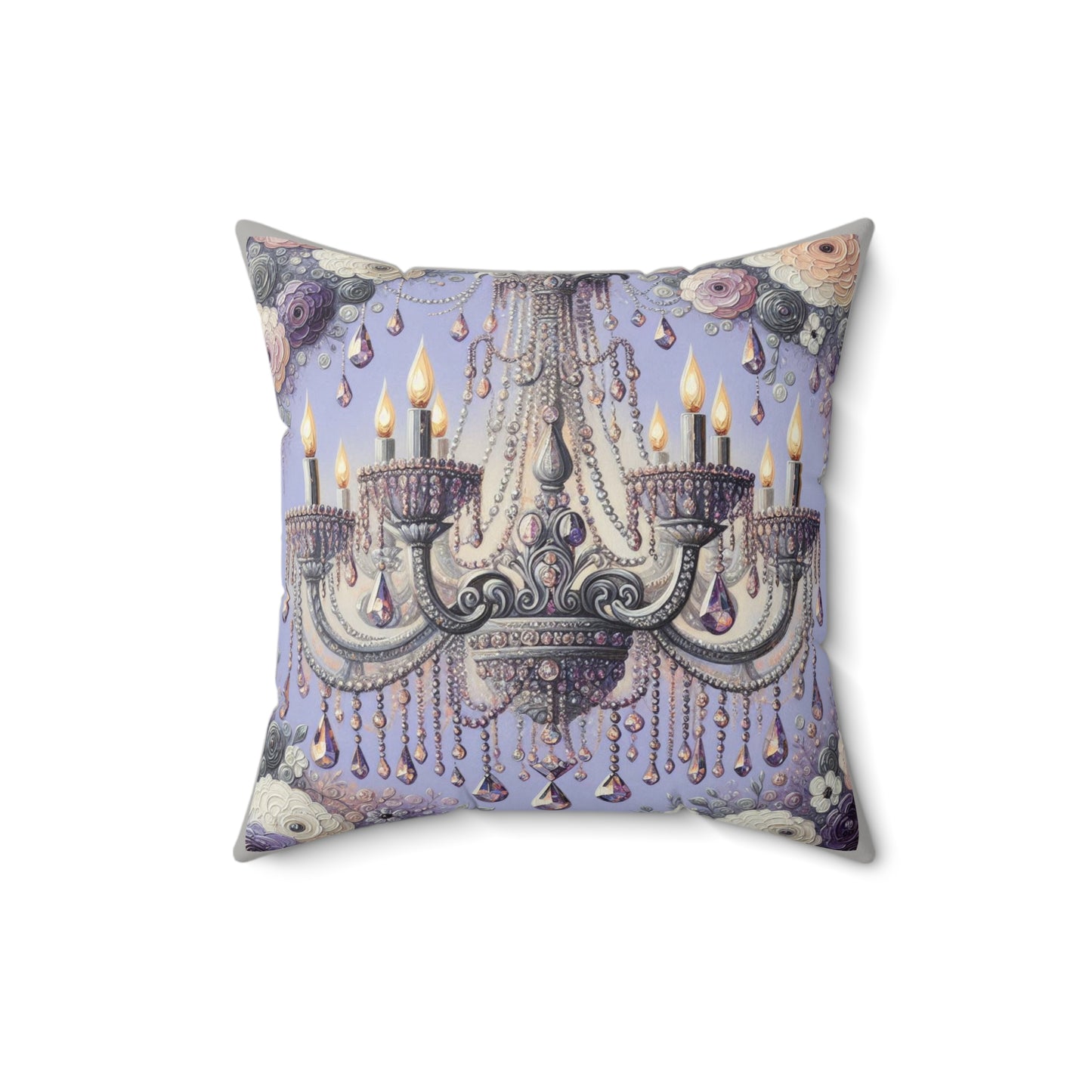 Chic Faux Suede Pillow with Elegant Chandelier Design | Decorative Throw Pillow, Home Decor Accent, Gift for Any Occasion - Lilac Jeweled Chandelier