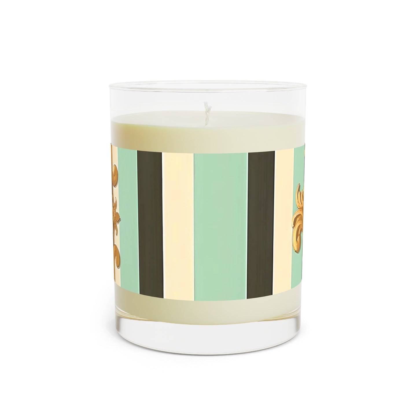 Elegant Floral Scented Candle - Luxurious Home Fragrance, Gift for Home Decor, Relaxation, Spa Days, Birthday Gift - Black & Matte Mint Striped Rococo