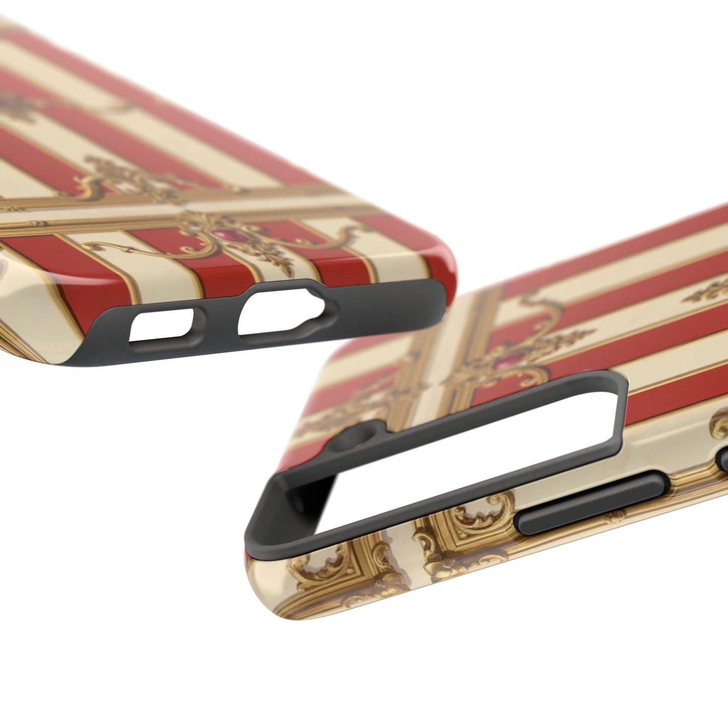 Elegant Alabaster & Dusk Orange Striped Baroque Tough Phone Case - Stylish Protection for Your Device