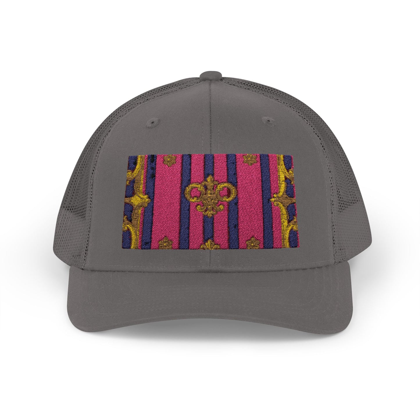 Vibrant Snapback Trucker Cap, Stylish Outdoor Hat, Trendy Fashion Accessory, Gift for Him or Her - Pink Striped Gold Baroque