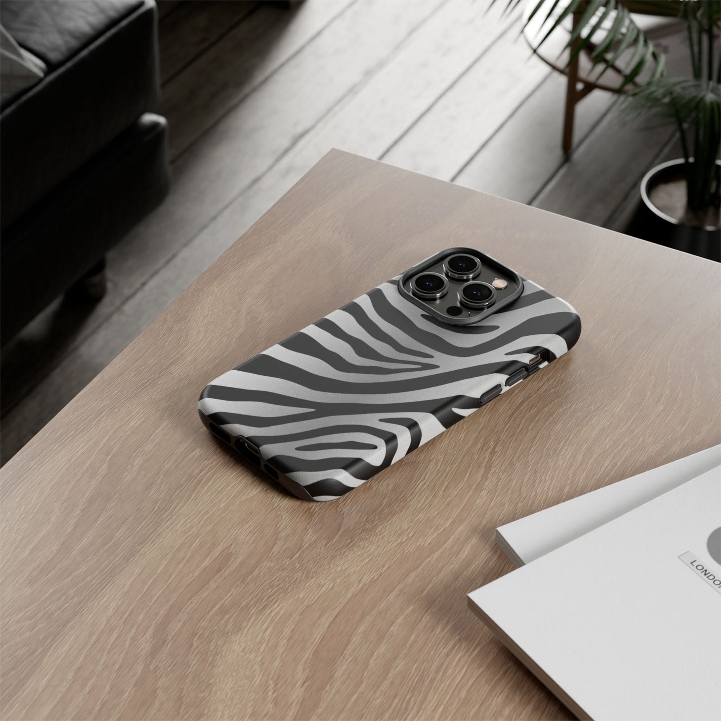 Zebra Print Tough Phone Case - Silver