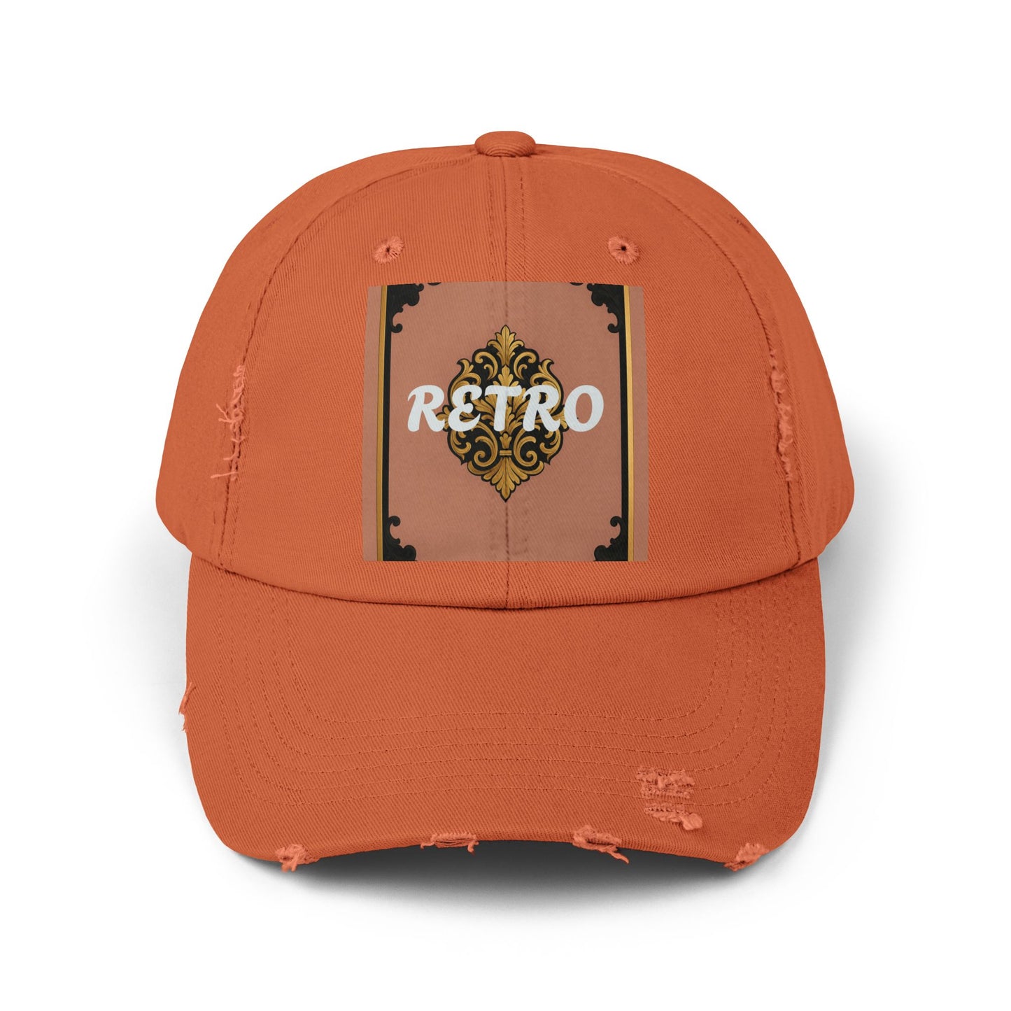 Retro Mauve & Black-Gold Baroque Distressed Cap — Vintage Ornamental Logo Dad Hat