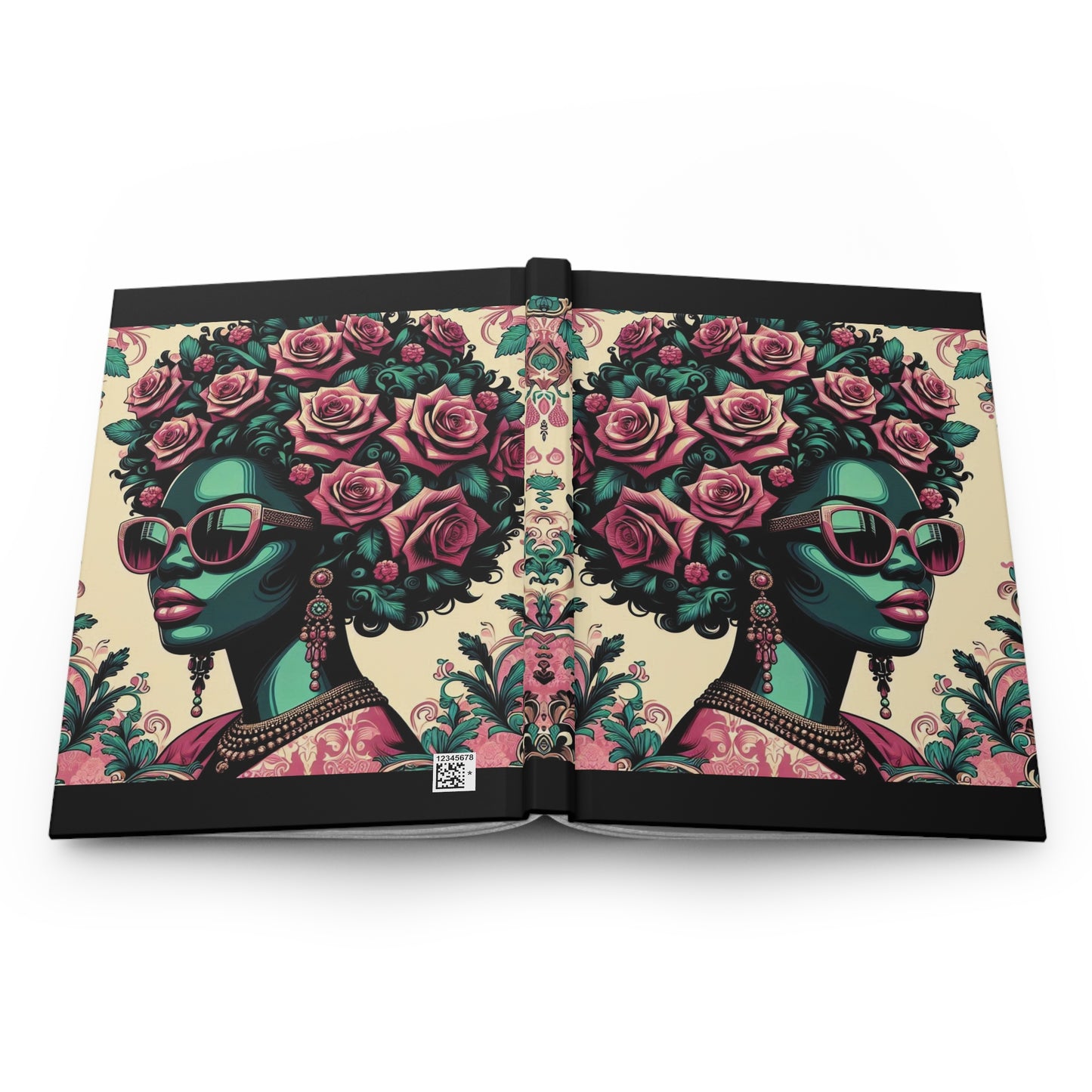 Elegant Floral Hardcover Journal - Stylish Writing Notebook - Teal Lady With Roses & Damask Design