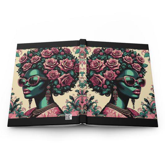Elegant Floral Hardcover Journal - Stylish Writing Notebook - Teal Lady With Roses & Damask Design
