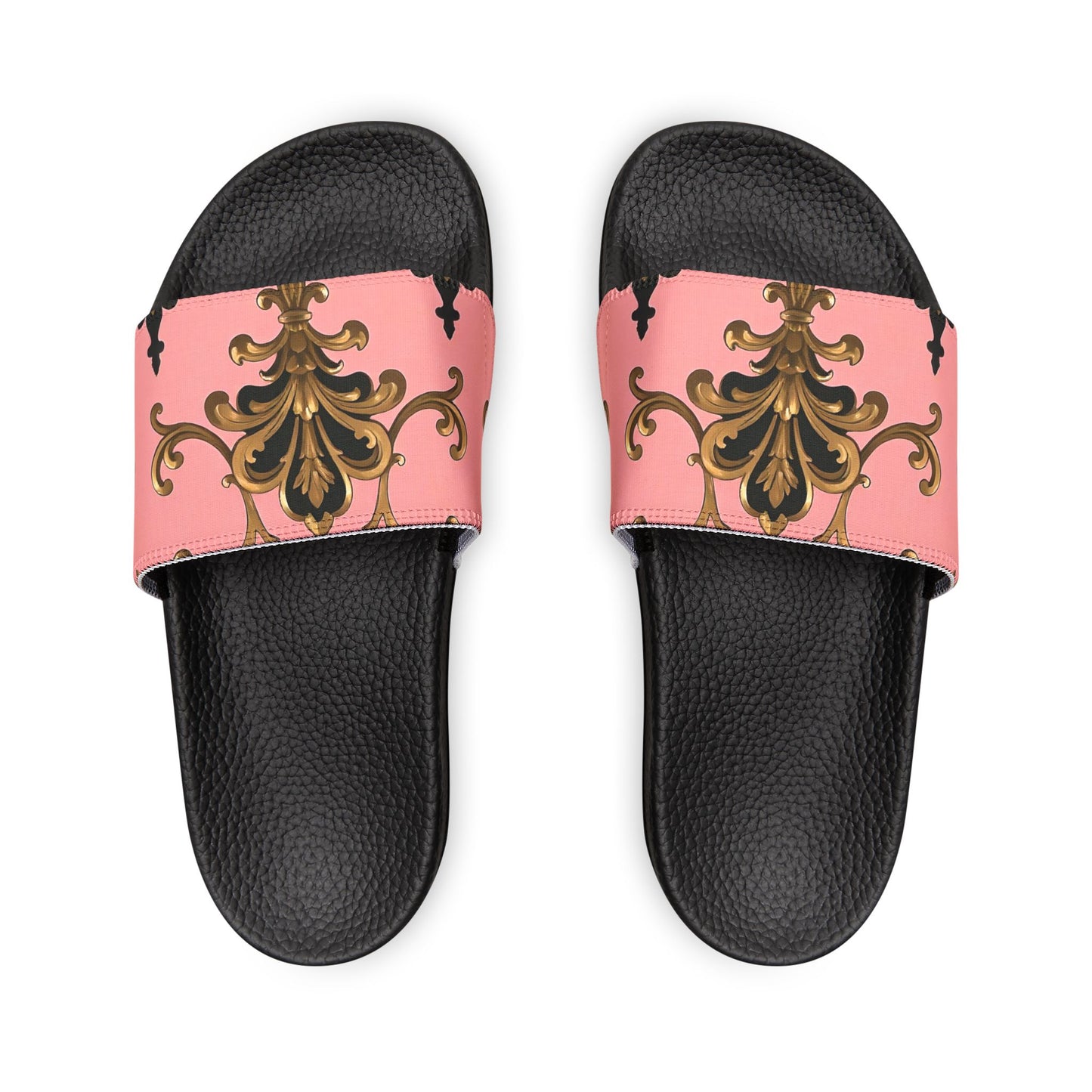 Chic Women's Removable-Strap Sandals, Summer Sandals, Stylish Footwear, Beach Slides - Pink, Black & Gold Rococo
