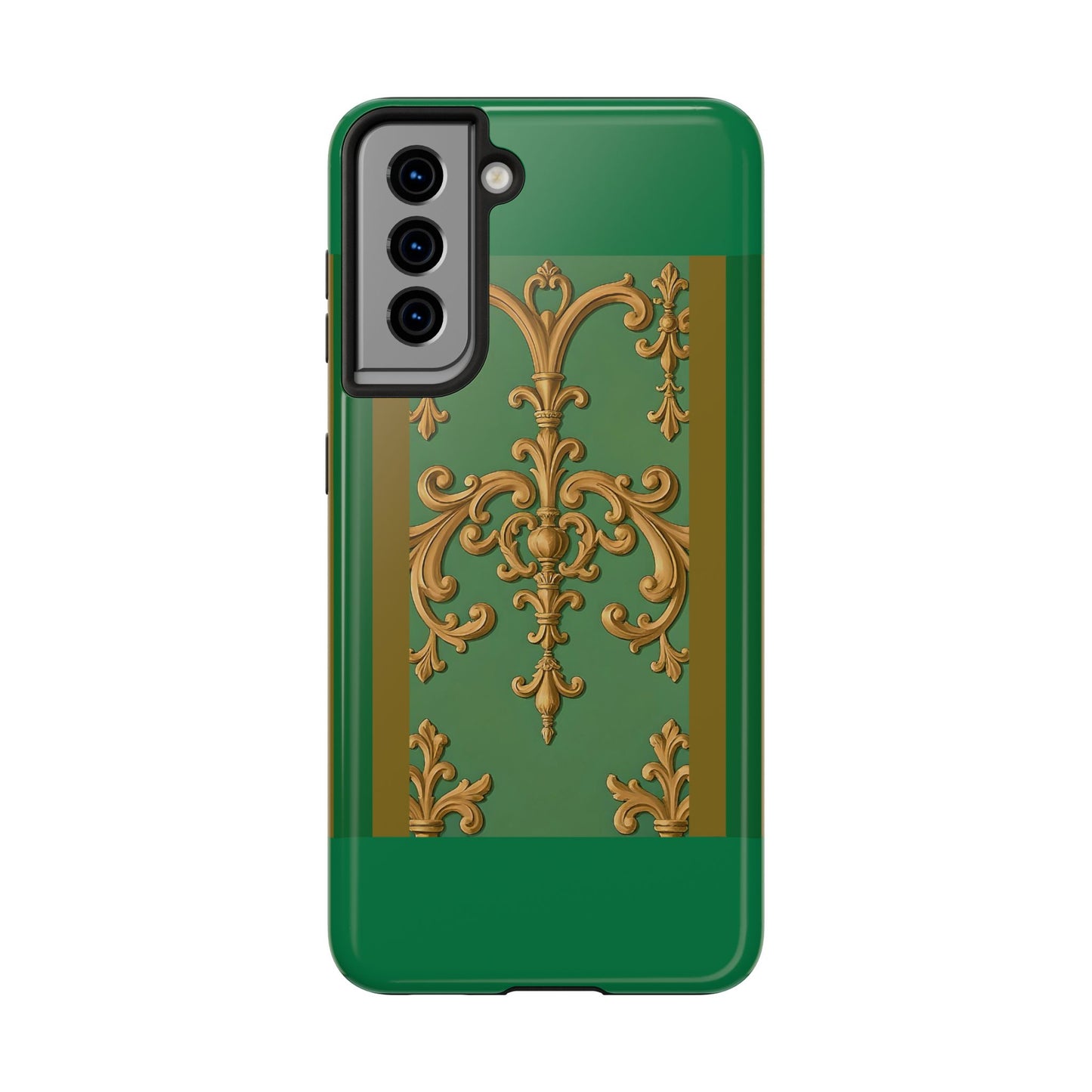 Elegant Floral Tough Phone Case, Durable Phone Cover, Gifts for Her, Stylish Protection, Chic Phone Accessory - Olive Green Striped Rococo