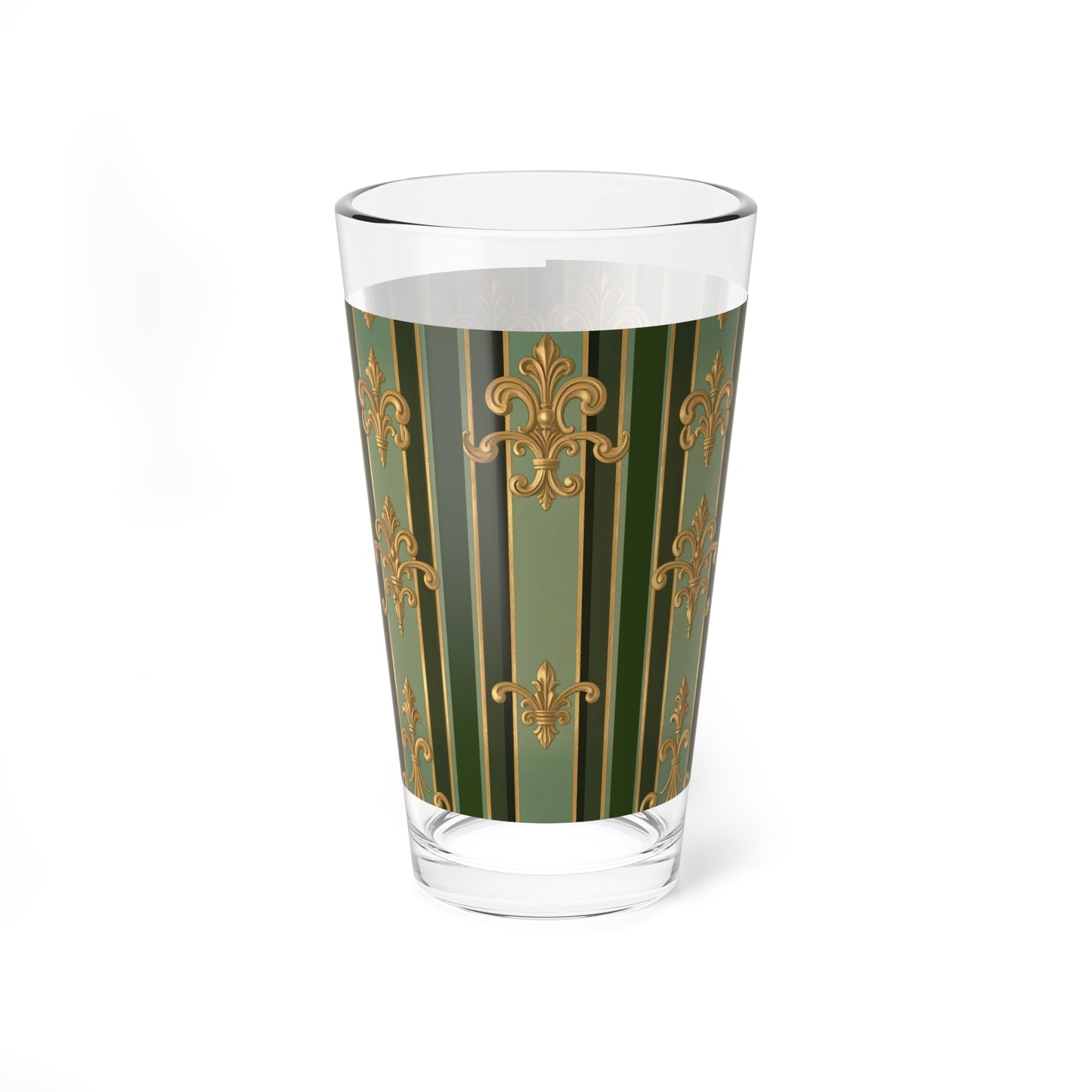 Elegant Mixing Glass, 16oz - Vintage Home Barware, Cocktail Glass, Great for Parties, Unique Gift - Green Striped Gold Baroque