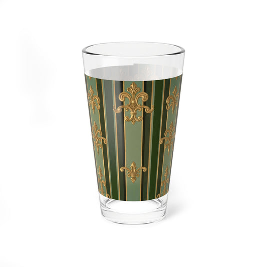 Elegant Mixing Glass, 16oz - Vintage Home Barware, Cocktail Glass, Great for Parties, Unique Gift - Green Striped Gold Baroque