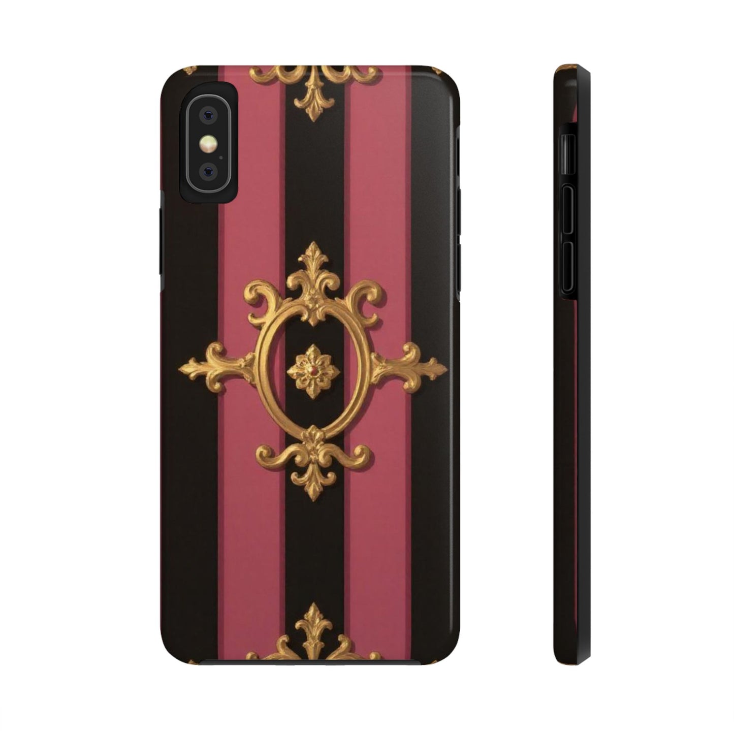 Elegant Black & Mauve Striped Gold Baroque Tough Phone Cases, Luxe Phone Covers, Fashionable Mobile Cases, Gift for Her, Holiday Phone Accessories