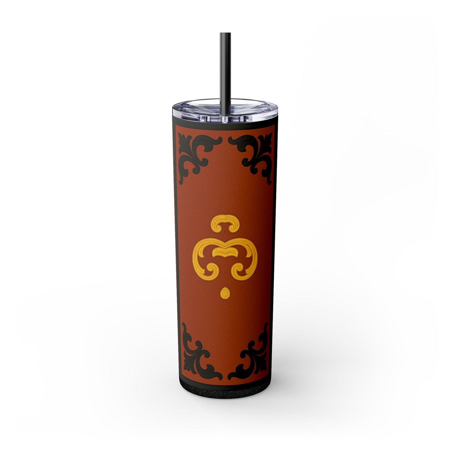 Dusk Terracotta Baroque 20oz Skinny Tumbler with Straw — Vintage Gold Baroque Design