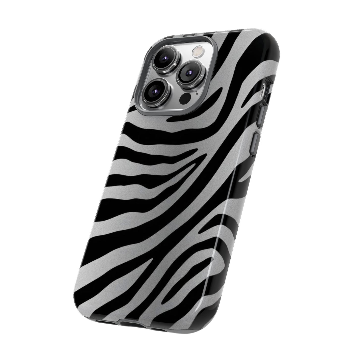 Zebra Print Tough Phone Case - Silver