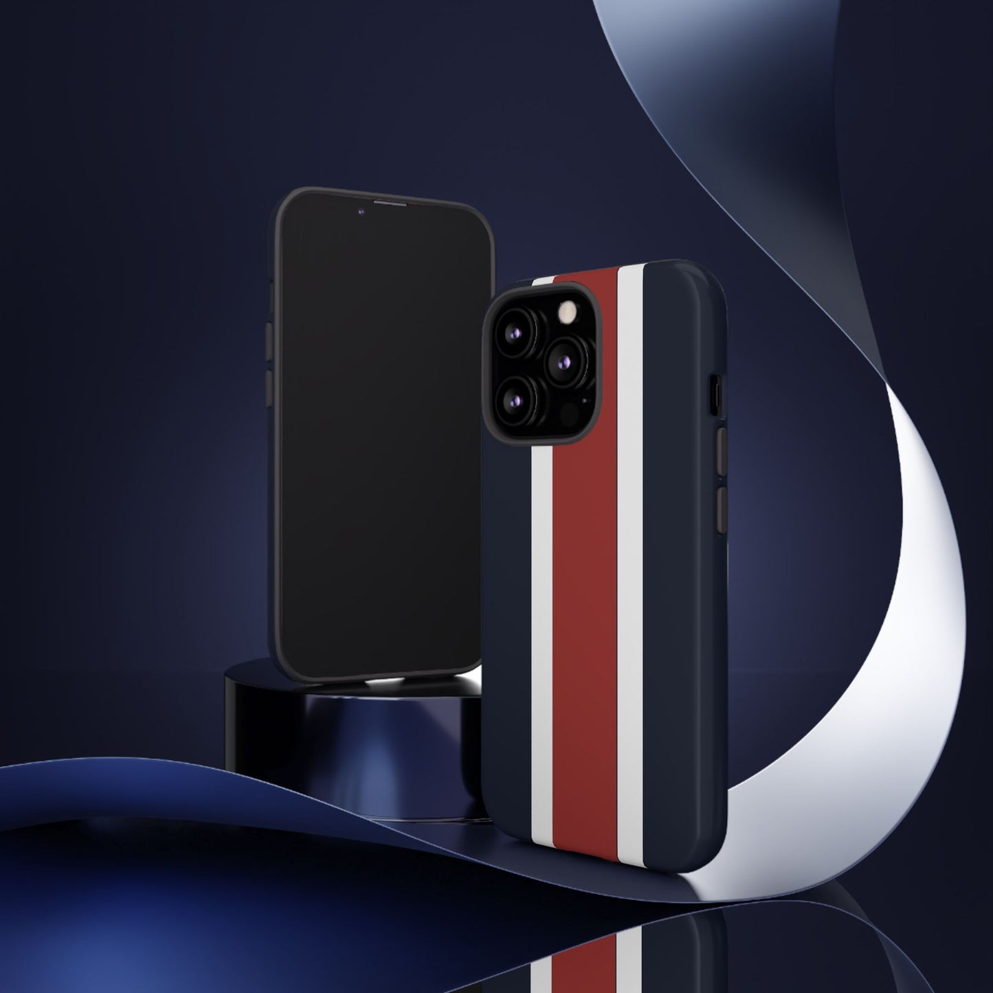 Lunar Midnight & Red-White Striped Stylish Phone Case - Tough Cases, Custom iPhone Cover, Sleek Phone Accessories, Gifts for Him/Her