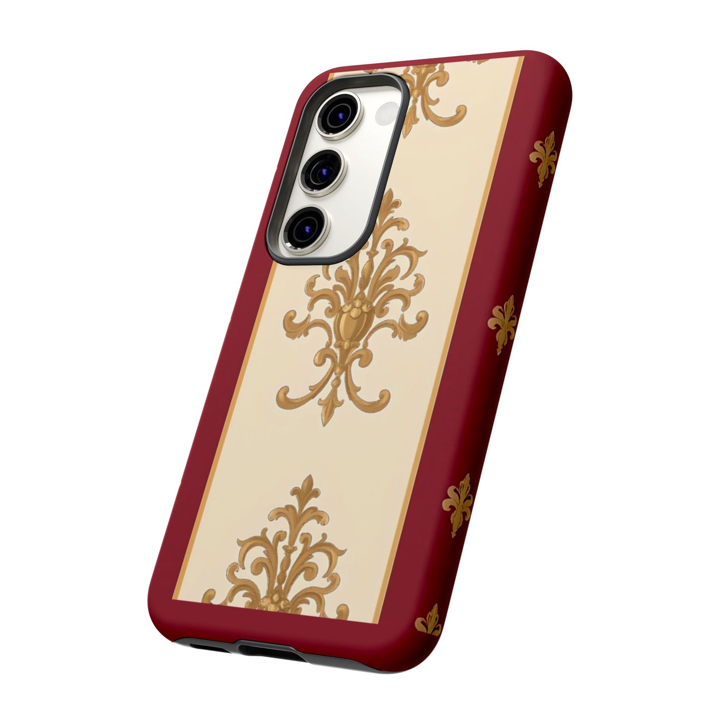 Elegant Floral Motif Phone Case - Tough Cases with Vintage Design - Dusk Red Striped Gold Damask