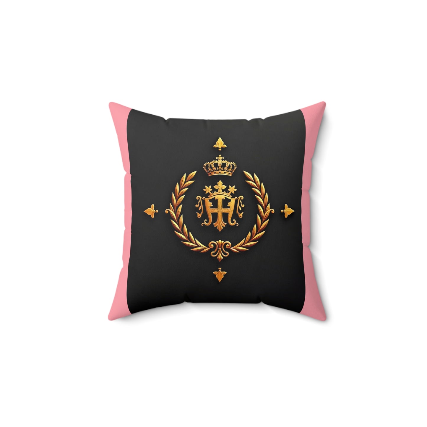 Elegant Monogrammed Square Pillow | Luxury Home Decor, Gift for Her, Housewarming Decor, Sofa Accent - Pink Striped Gold Crest