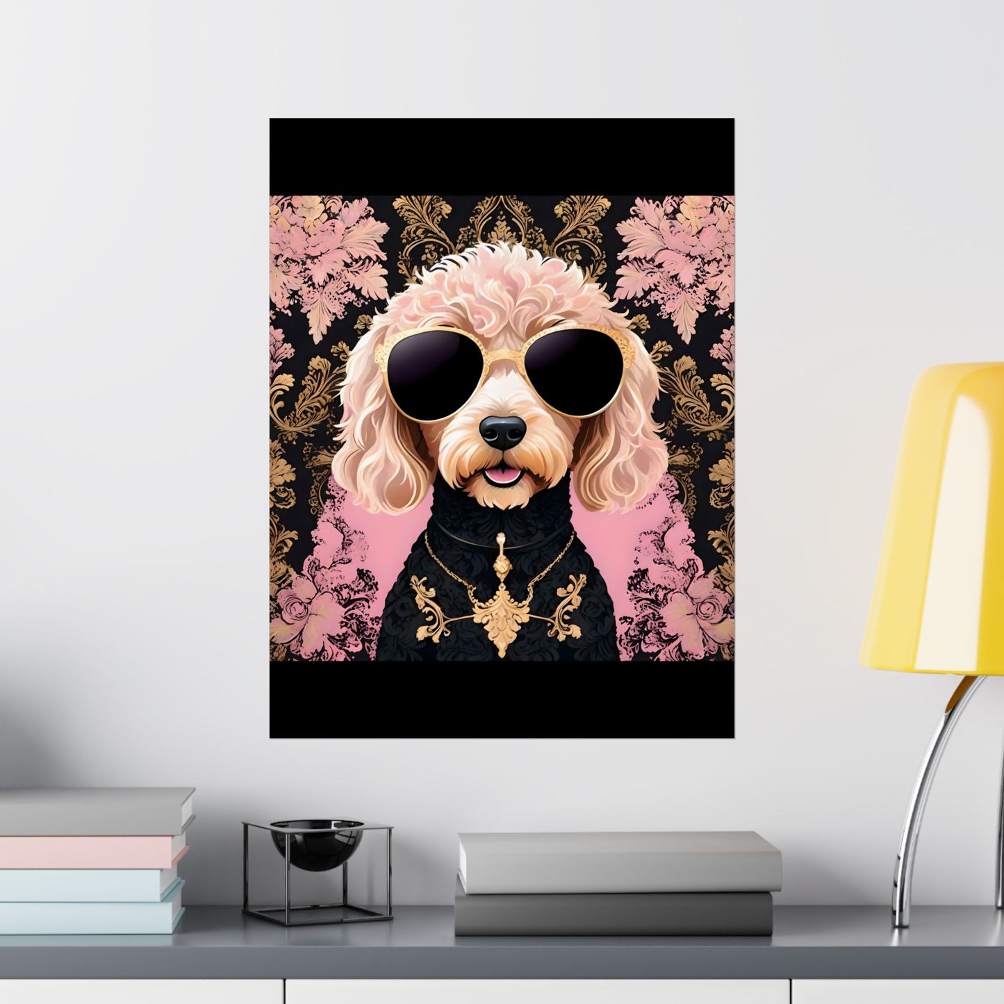 Vertical Poster - Floral Golden Doodle Damask Art