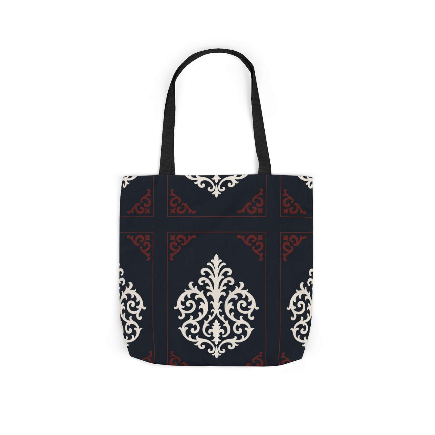 Dusk Blue-Maroon & White Baroque Pattern Canvas Tote Bag — Elegant Dusk Blue & White Reusable Market Bag