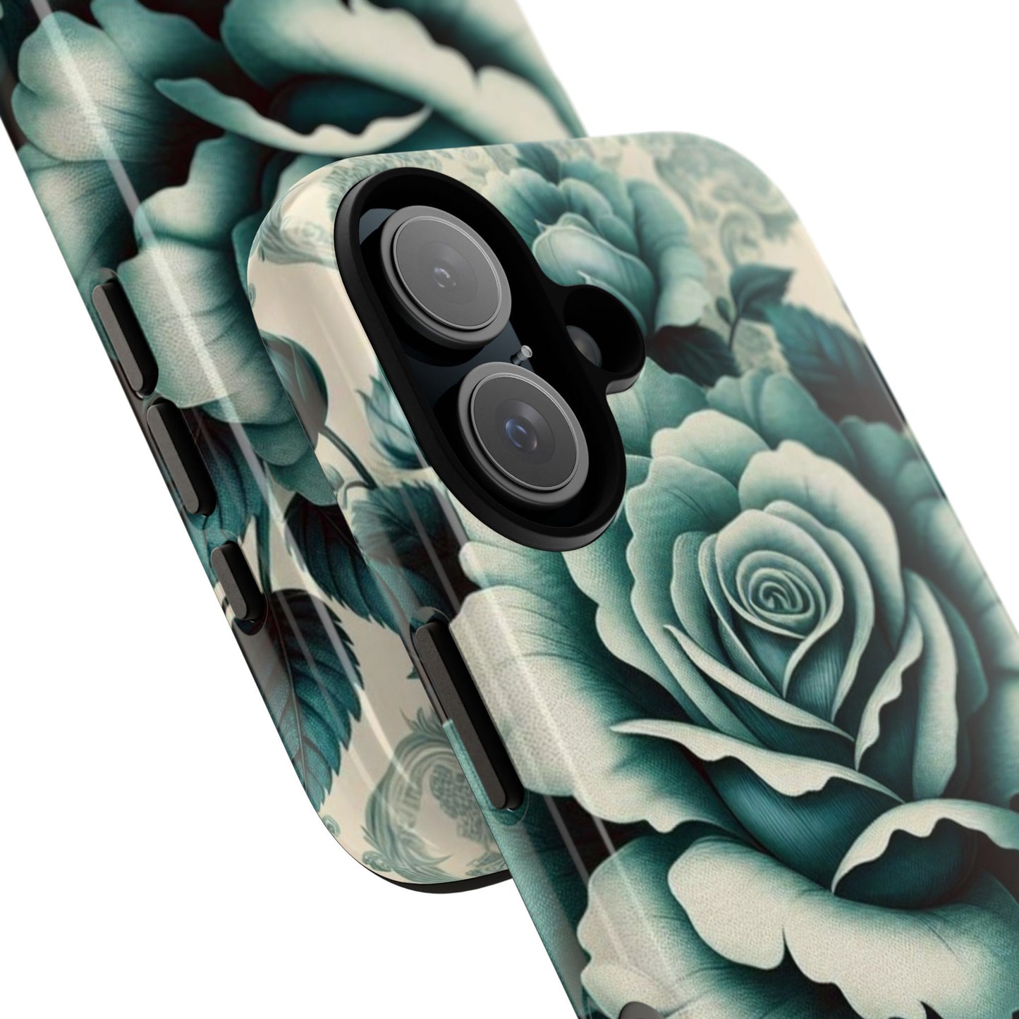 Elegant Floral Motif Phone Case - Tough Cases with Vintage Design - Teal Roses & Damask