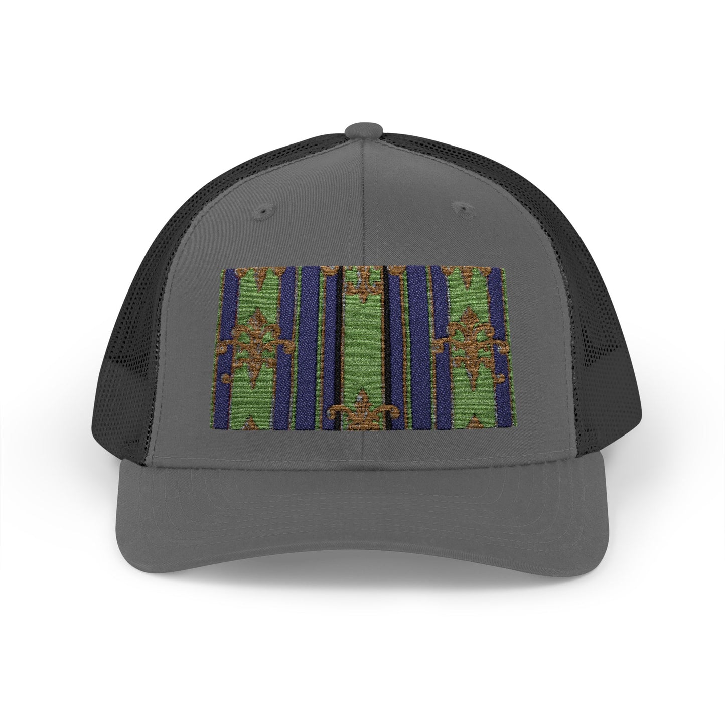 Vibrant Snapback Trucker Cap with Colorful Pattern, Baroque Hat for Festivals, Unisex Cap, Summer Accessory - Green Striped Gold Baroque