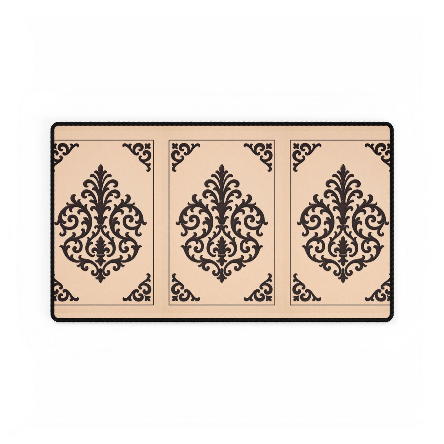 Almond-Beige & Brown Baroque Desk Mat – Elegant Beige & Brown Office Mousepad