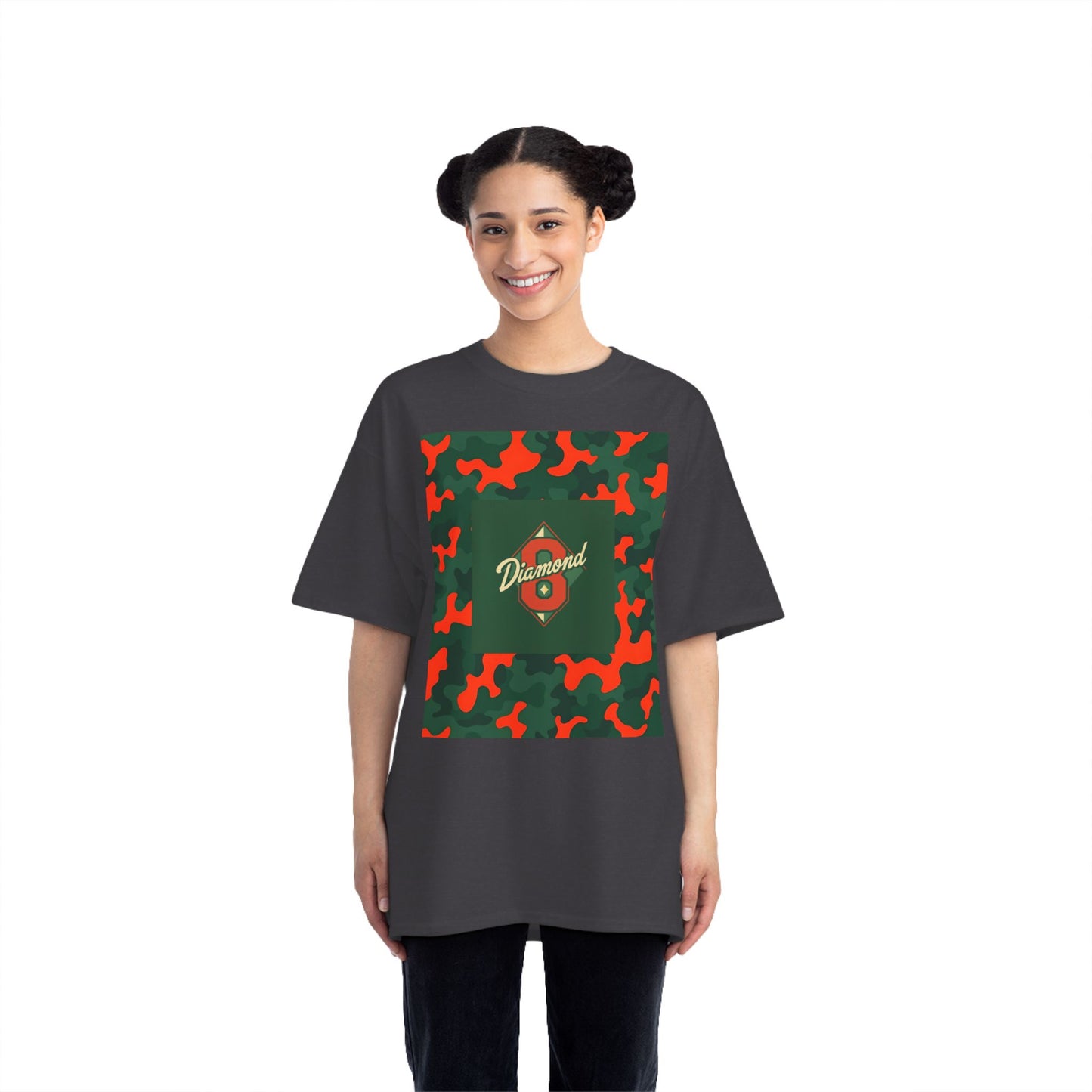 Camo Graphic Tee, Unisex, Trendy Streetwear, Stylish Summer Top, Perfect for Casual Outings - Green & Orange Camo Diamond 8