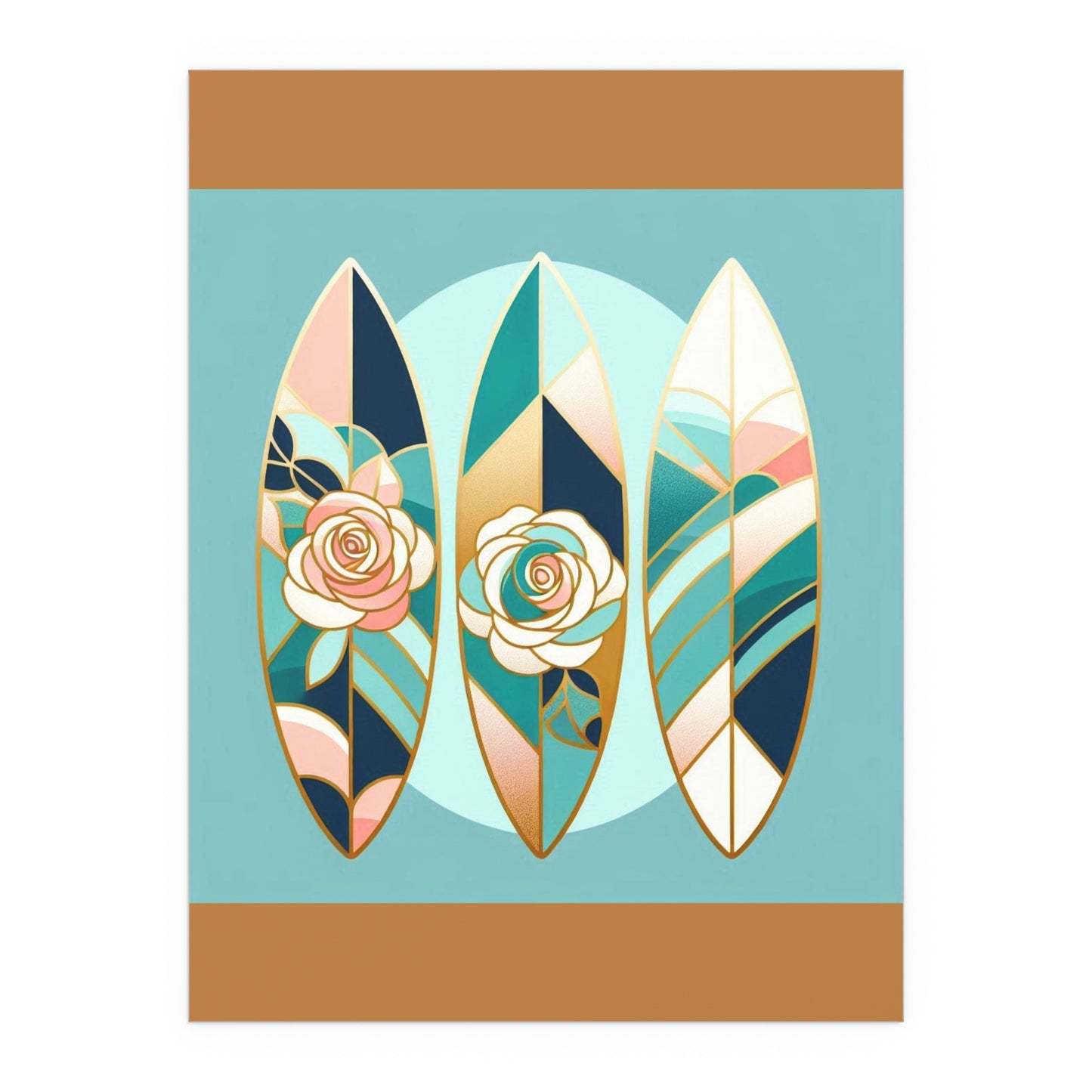 Elegant Floral Silk Poster - Indoor/Outdoor Wall Art for Home Decor - Blue, Pink & Aqua Surfboard & Roses