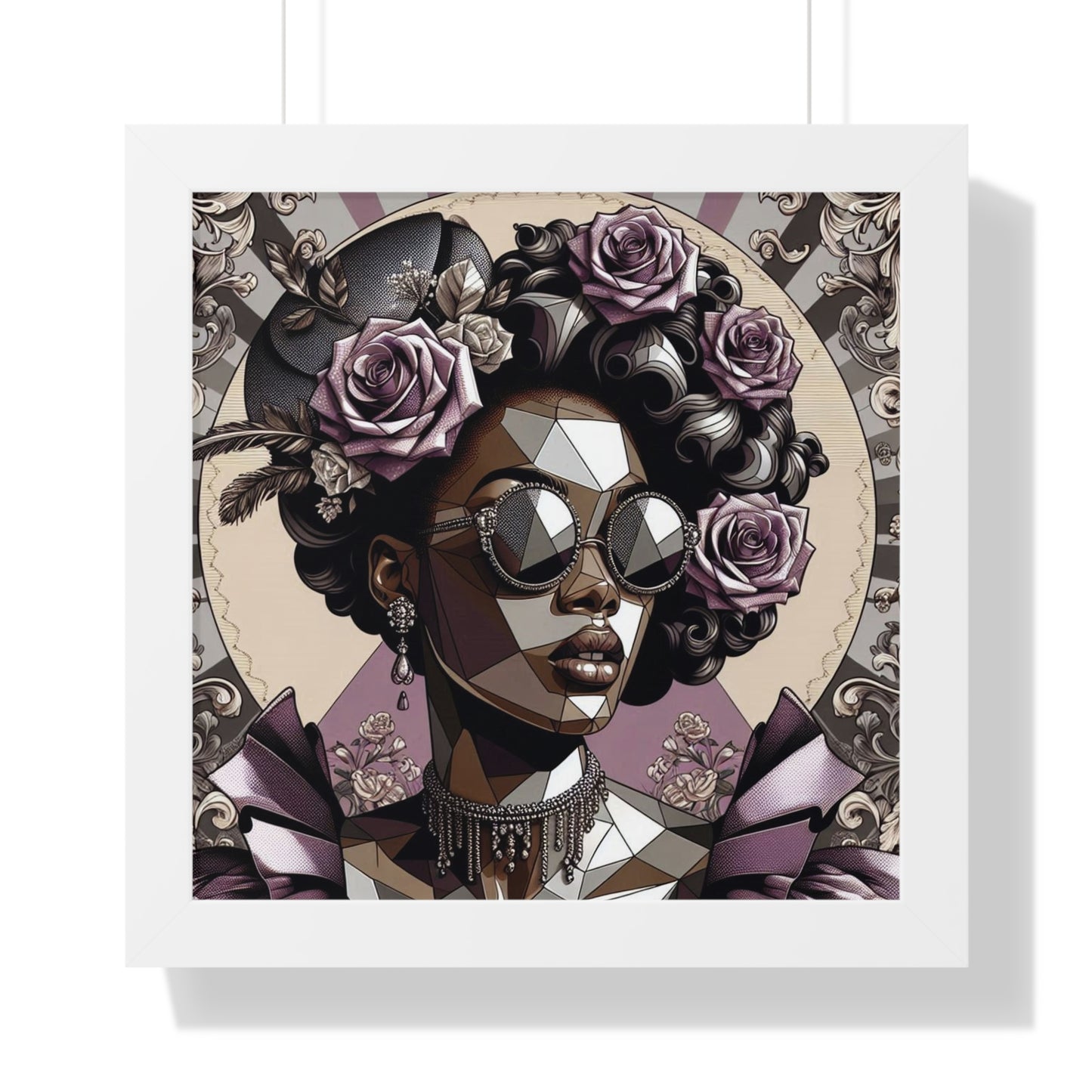 Chic Framed Vertical Poster, Home Decor Wall Art, Modern Art, Gift for Her, Unique Interior Design - Lilac Baroque Lady