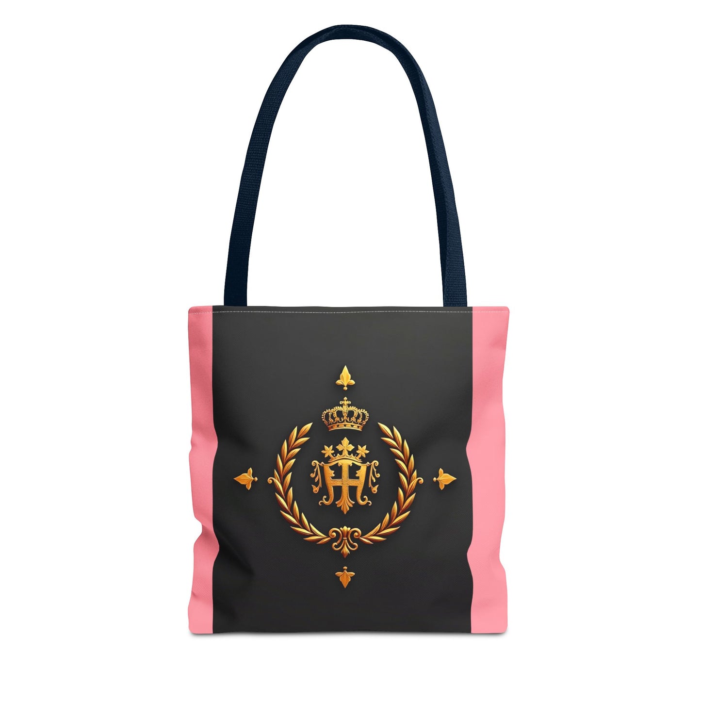 Elegant Monogrammed Tote Bag - Chic Shopper, Eco-Friendly Carryall, Personalized Gift, Stylish Accessory - Pink Striped Gold Crest