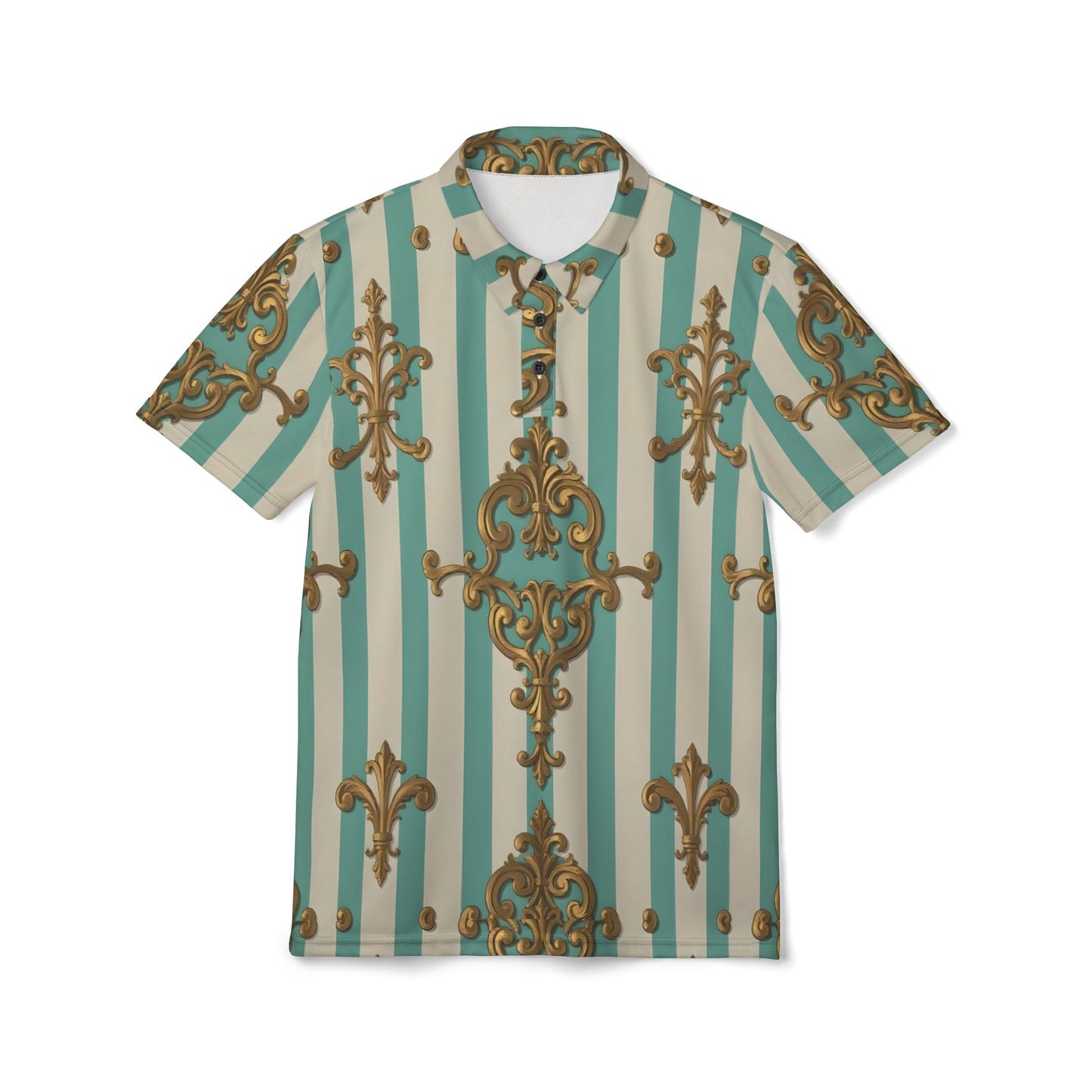 Stylish Unisex Polo Shirt with Elegant Baroque Design | Perfect for Summer Casual Wear - Matte Green Striped Rococo