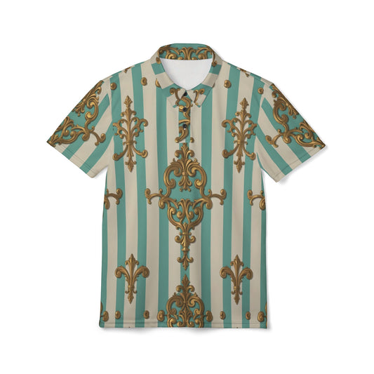 Stylish Unisex Polo Shirt with Elegant Baroque Design | Perfect for Summer Casual Wear - Matte Green Striped Rococo